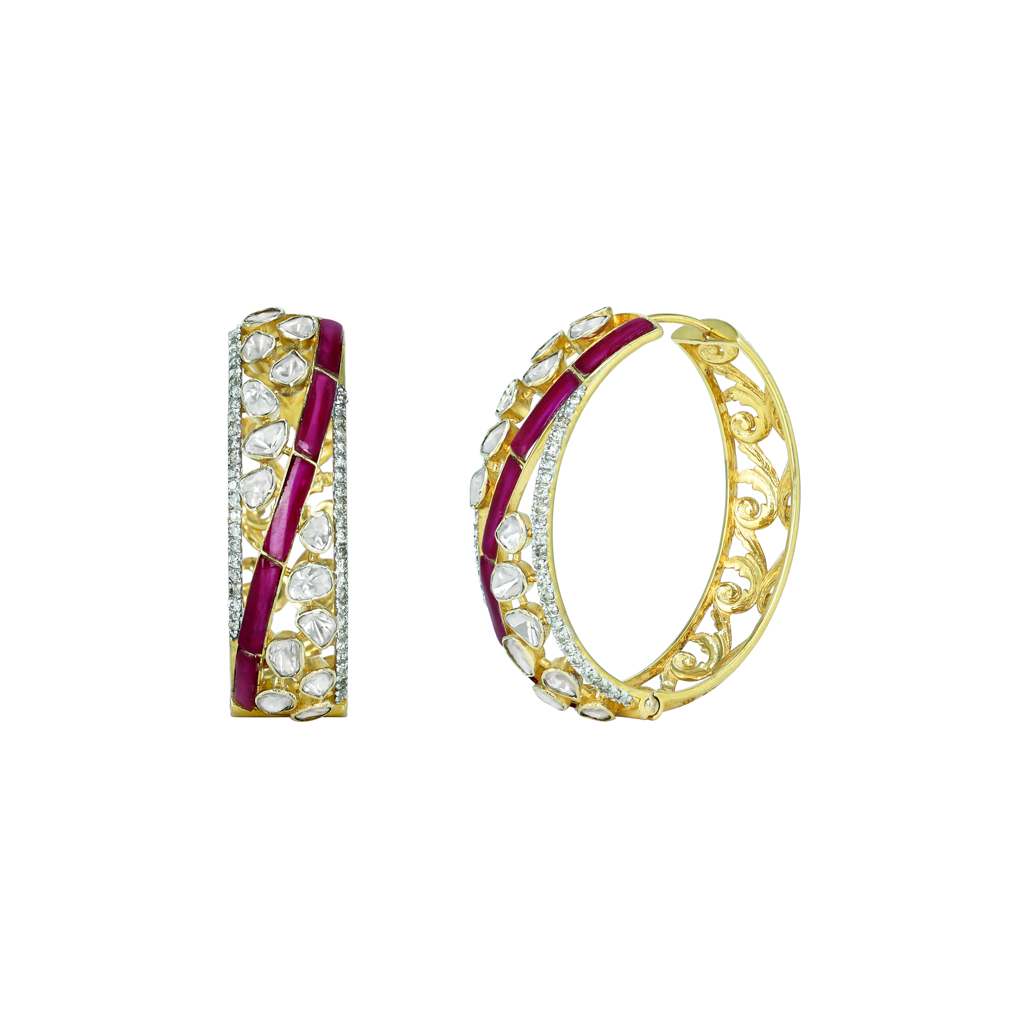 Polki Hoop Earrings with Red Talafs