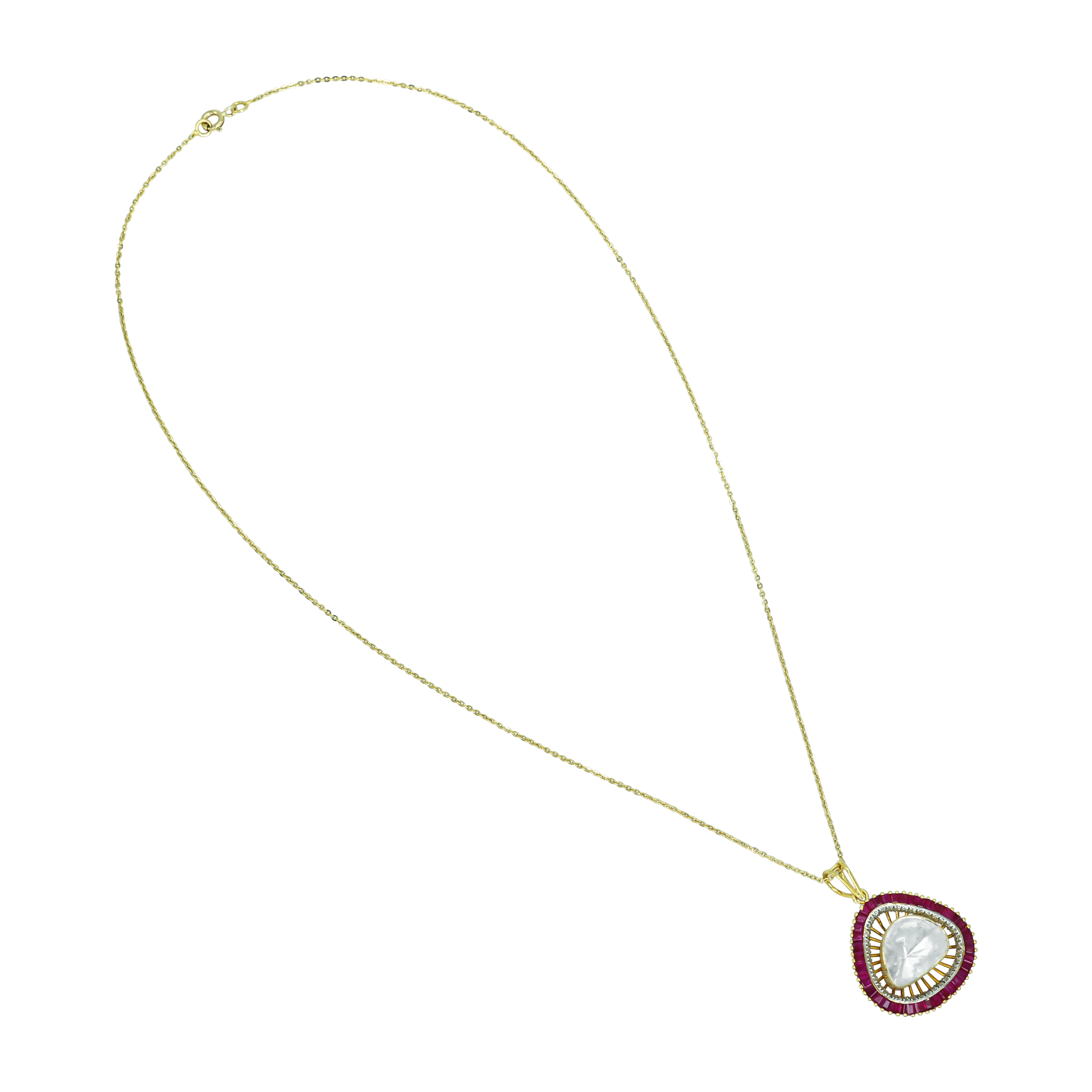 Pear-Shaped Polki Pendant with Red Ruby Baguettes