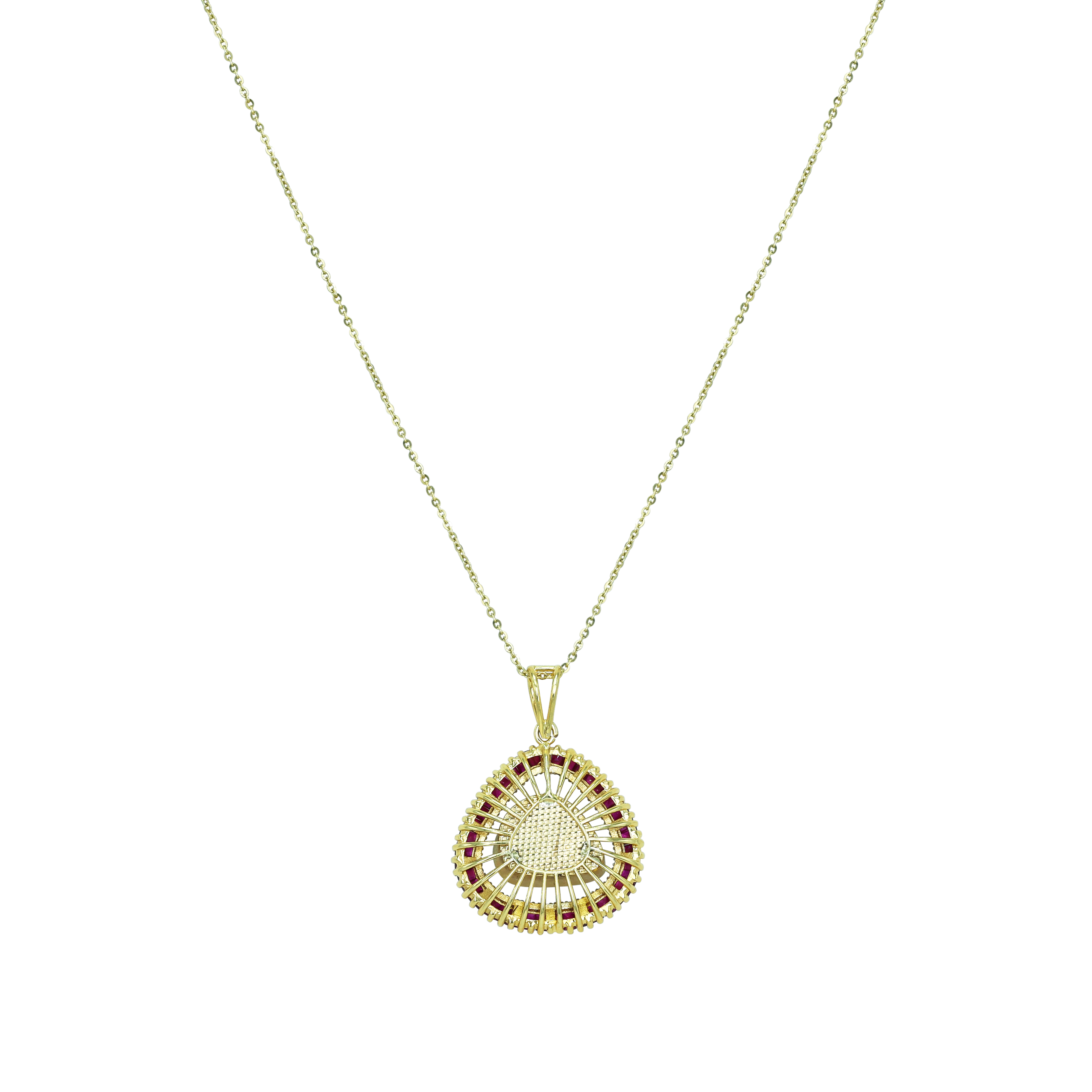 Pear-Shaped Polki Pendant with Red Ruby Baguettes