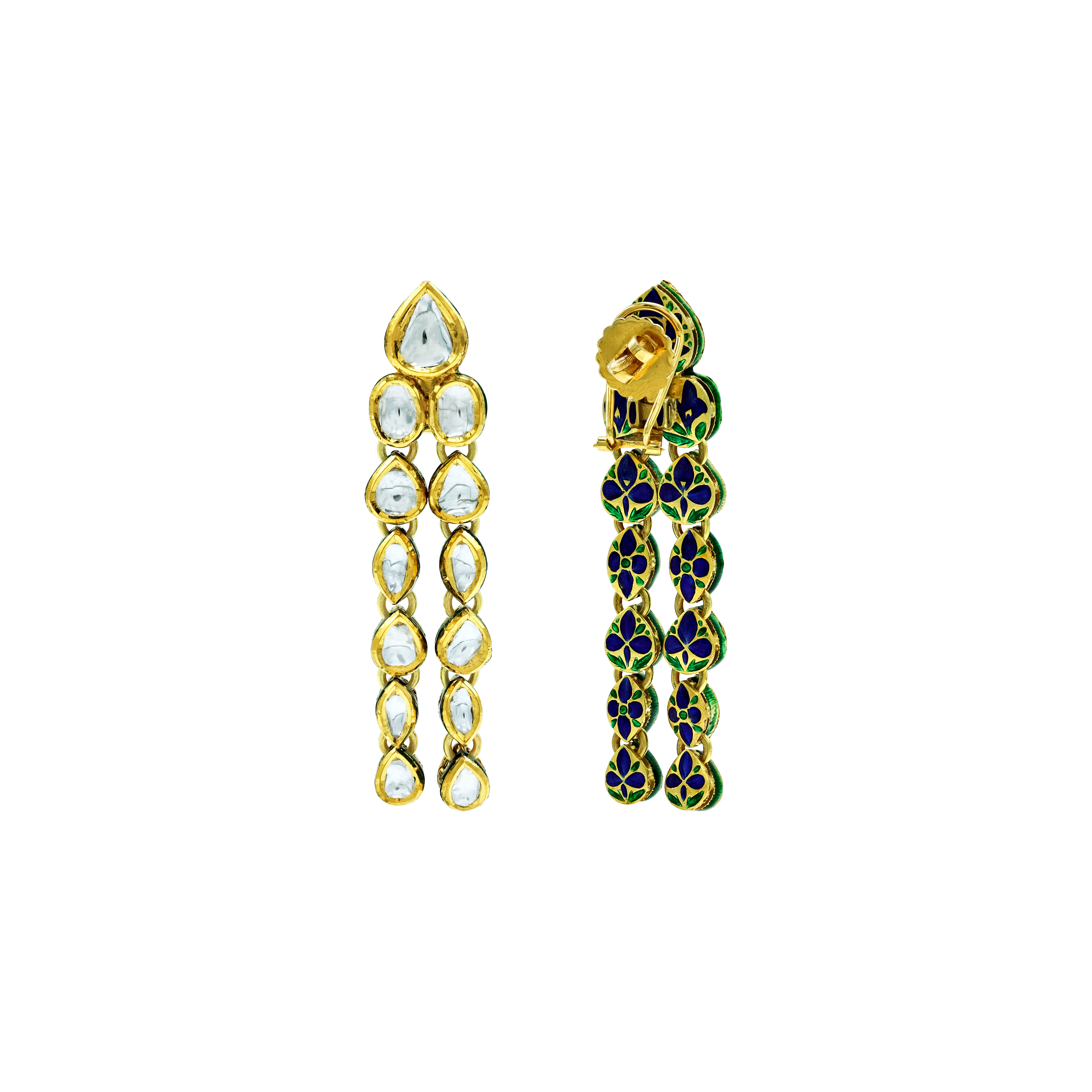 Cascading Polki Earrings with Linear Vertical Design