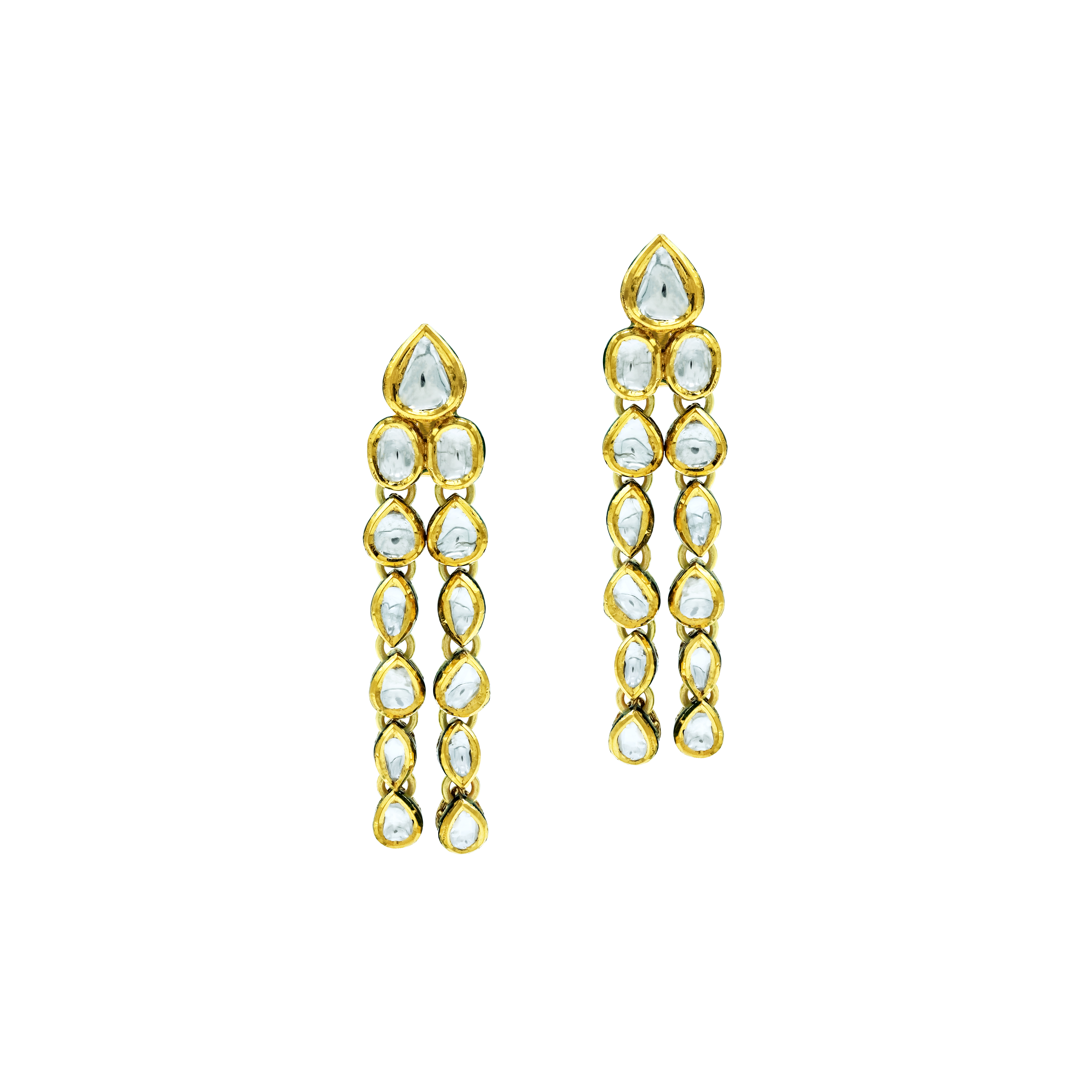 Cascading Polki Earrings with Linear Vertical Design