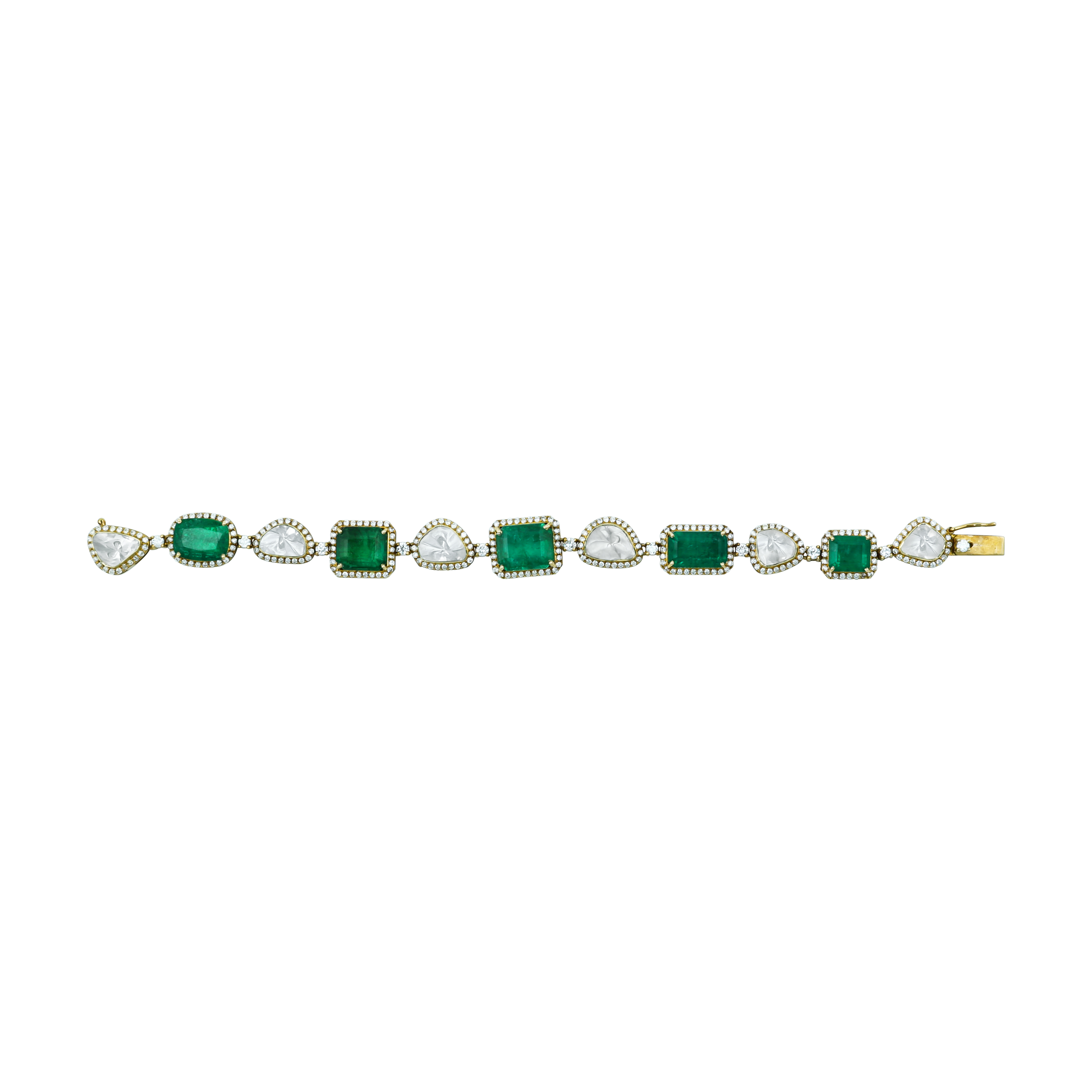 Convertible Polki Emerald Necklace-Bracelet with Diamond Halo