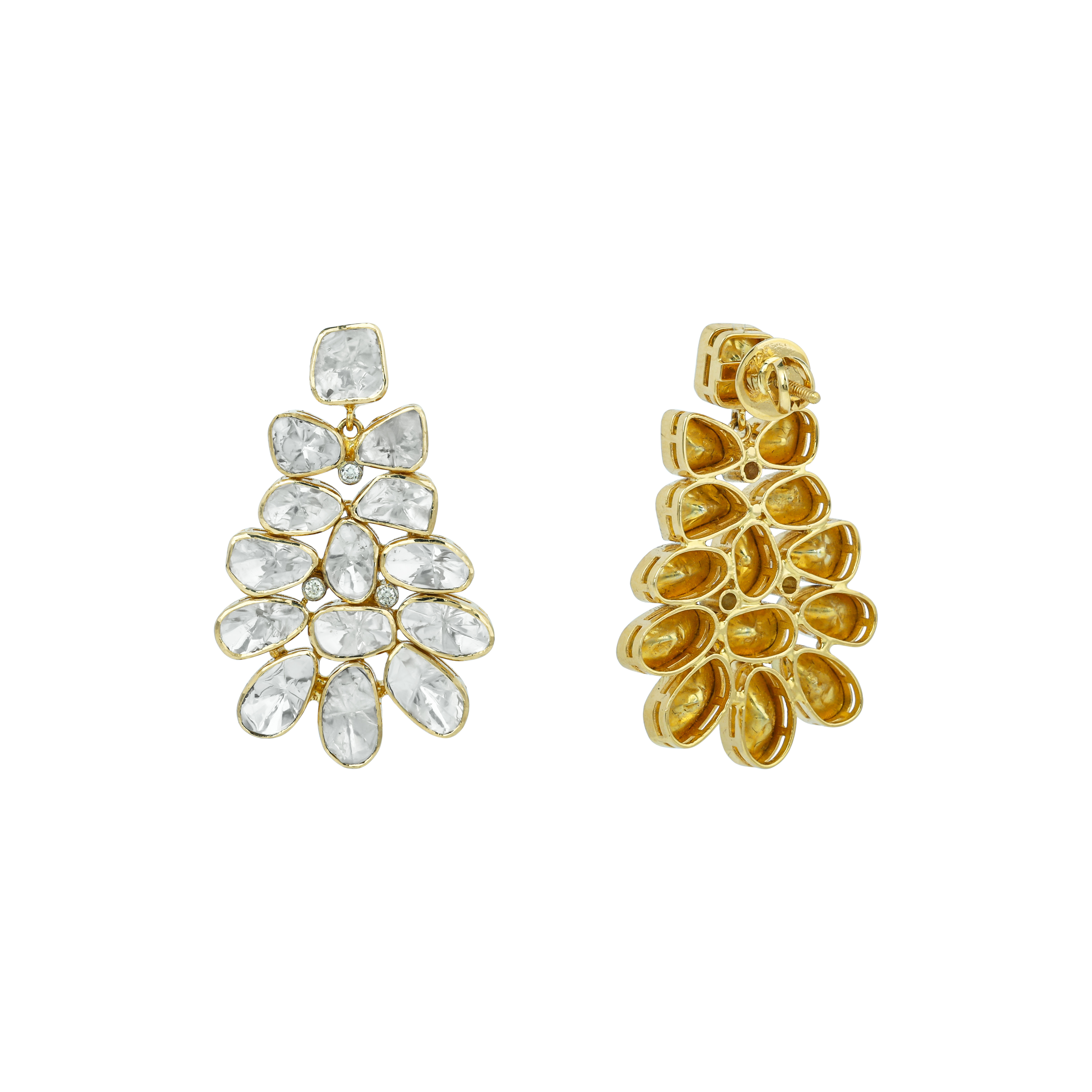 Polki Floral Cascade Earrings with Unshaped Accents