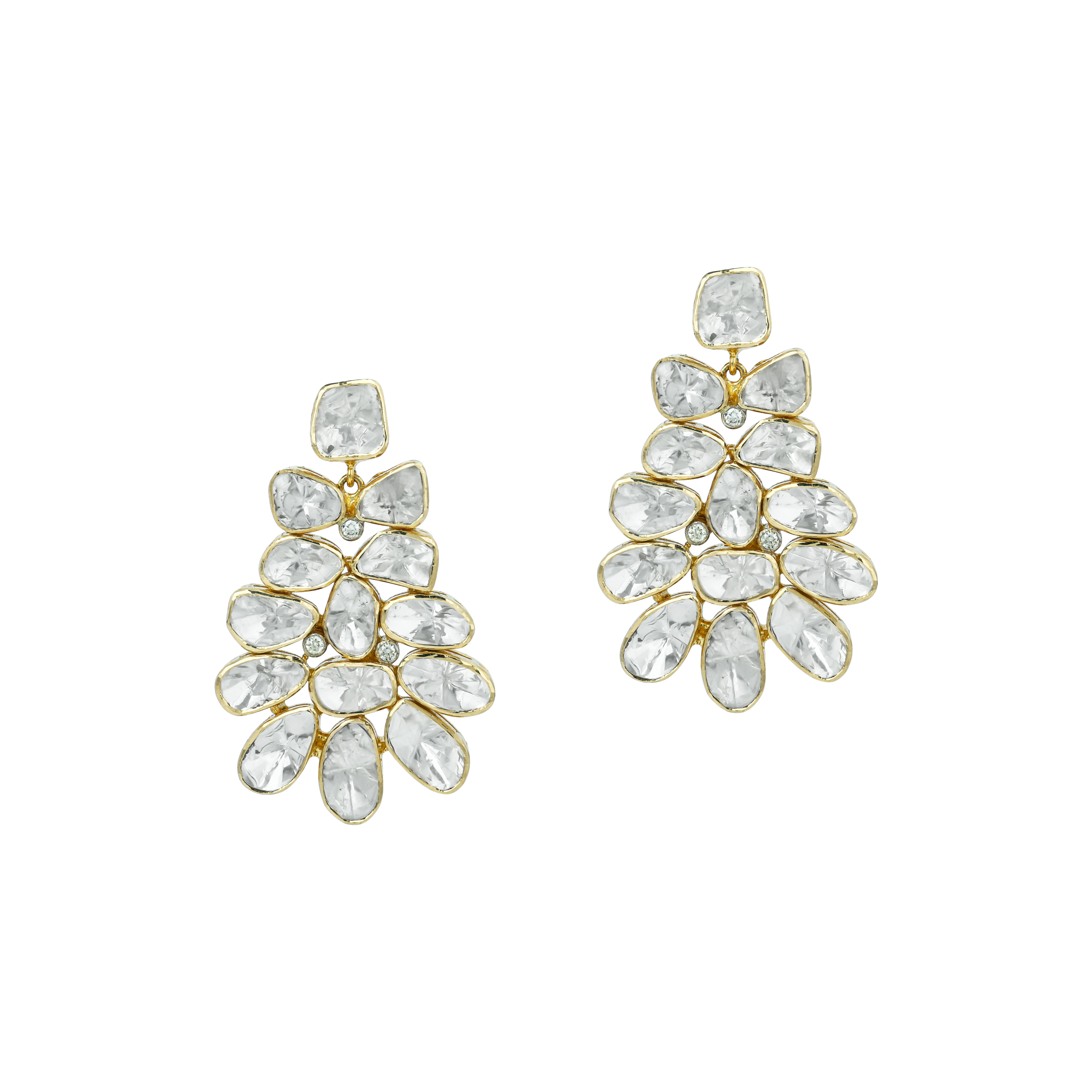 Polki Floral Cascade Earrings with Unshaped Accents