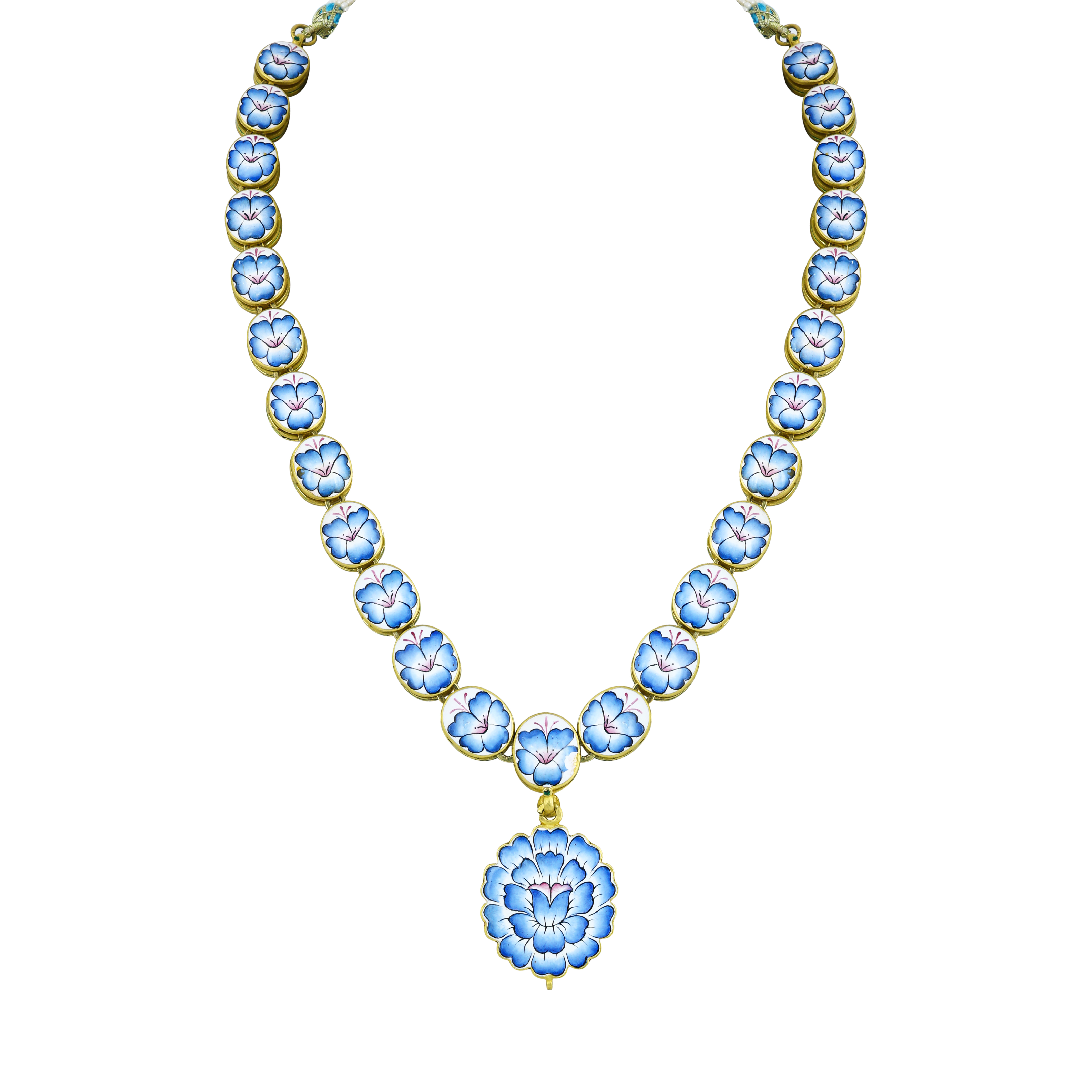 Turquoise Enamel Floral Polki Necklace