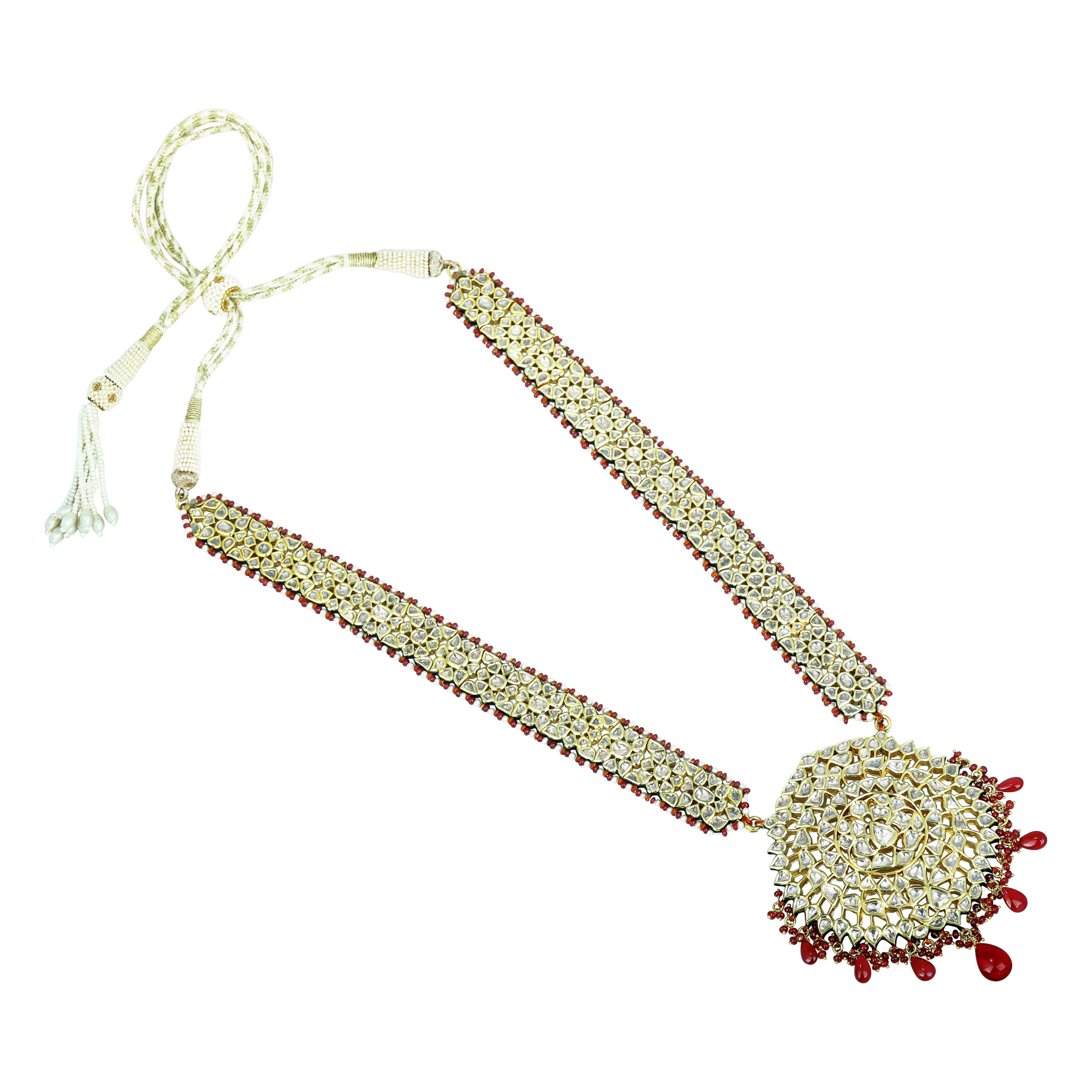 Polki Patri Haar Necklace with Spiral Pendant and Ruby Drops