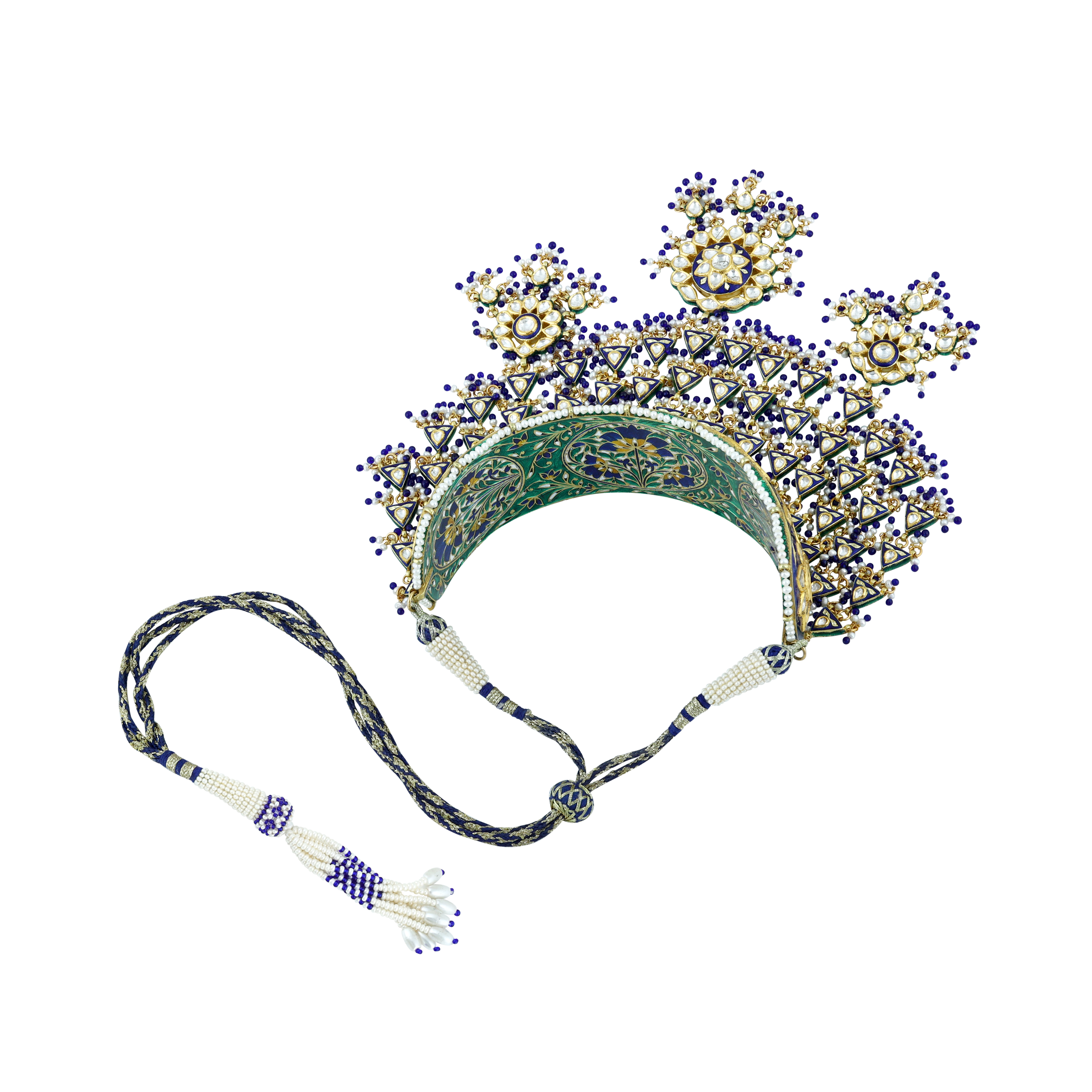 Blue Meenakari Polki Choker with Cascading Drops and Tri-Pendants