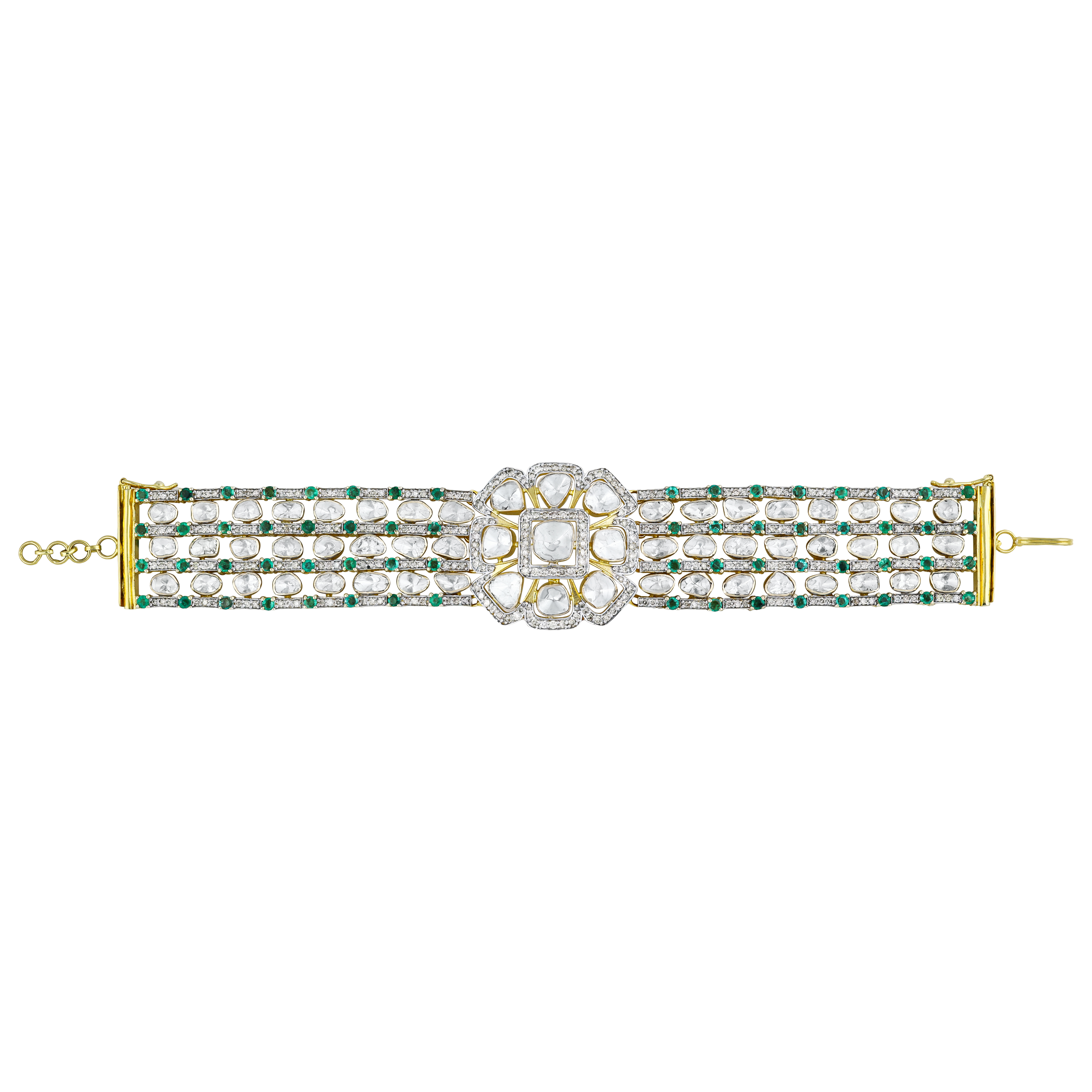 Versatile Choker Cum Bracelet with Polki and Emerald Accents