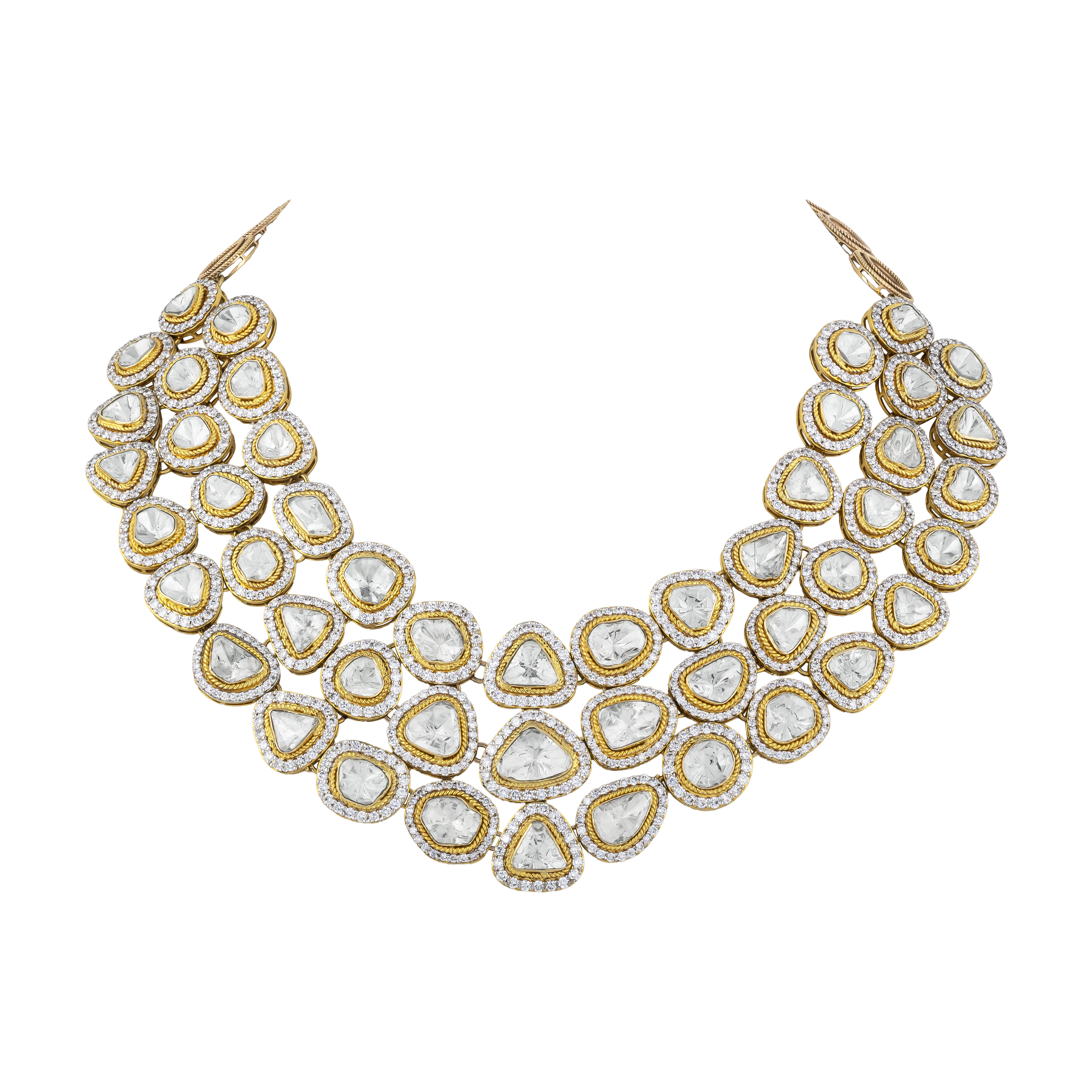 Layered Polki Necklace with Gold & Diamond Halos