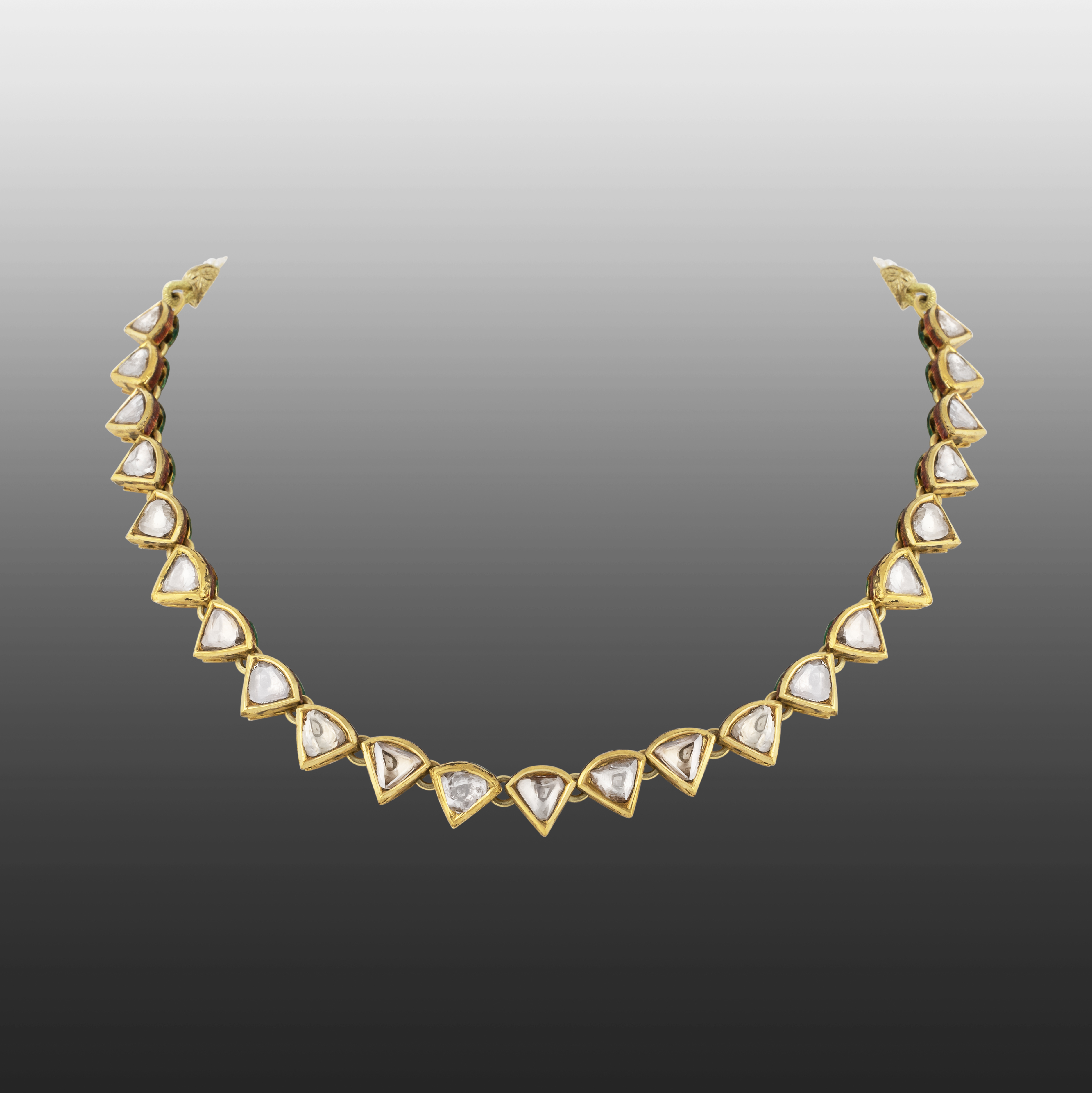 Curvy Triangular Linear Uncut Diamond Polki Necklace