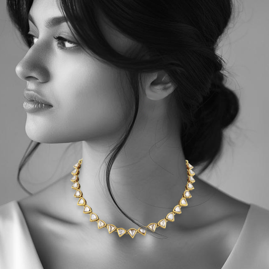 Curvy Triangular Linear Uncut Diamond Polki Necklace