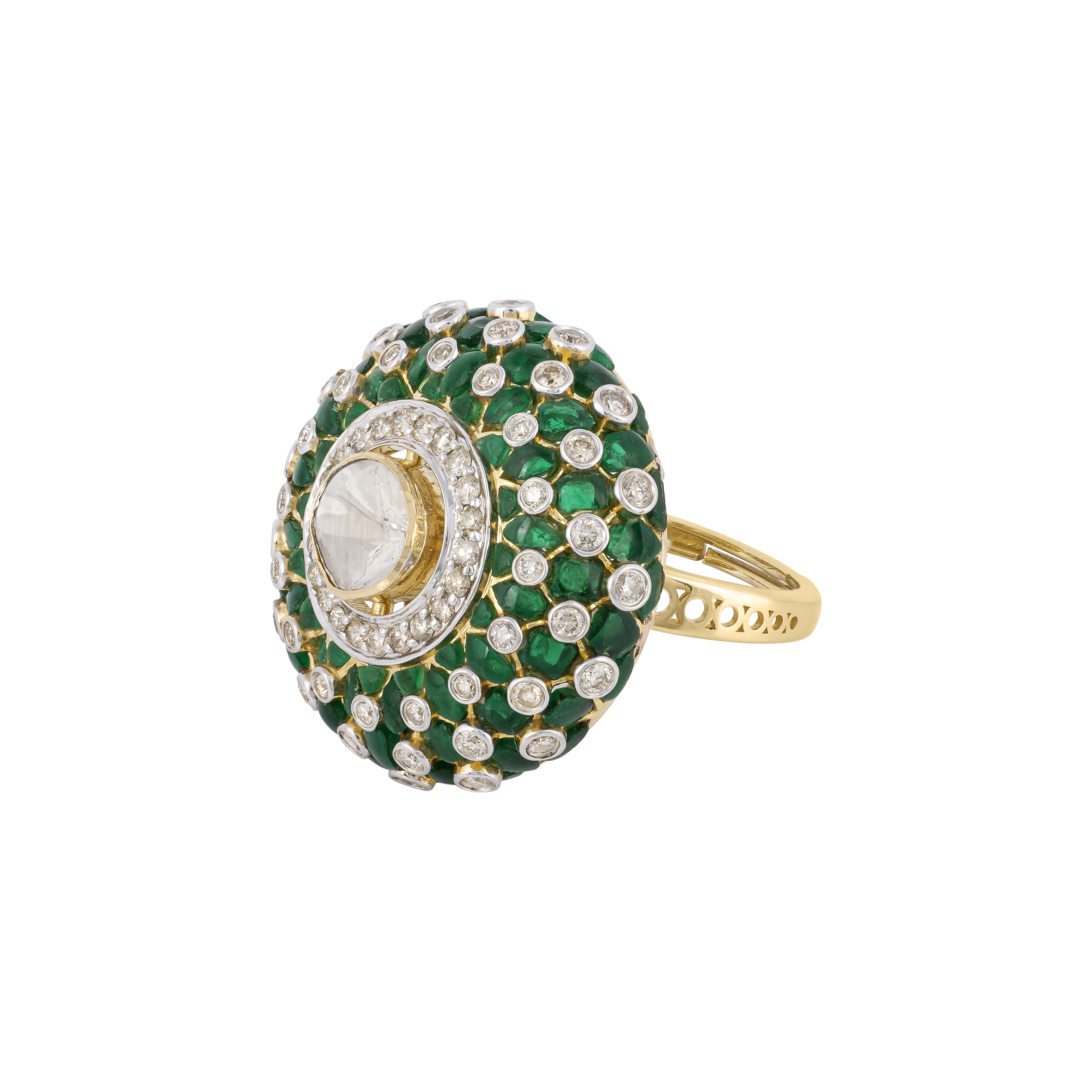 Statement Ring with Polki, Green Talaf and Diamonds