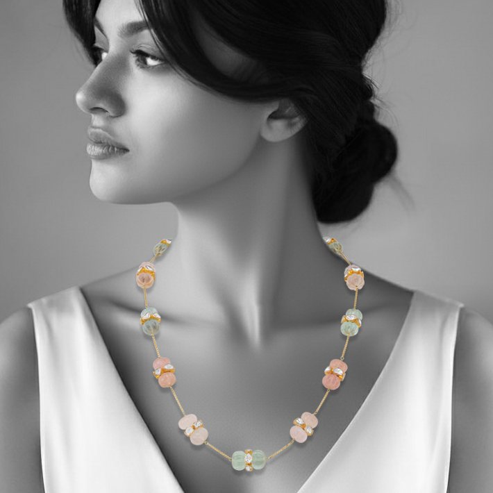 Pastel Multi-Beryl Melon Necklace with Open Polki Diamond