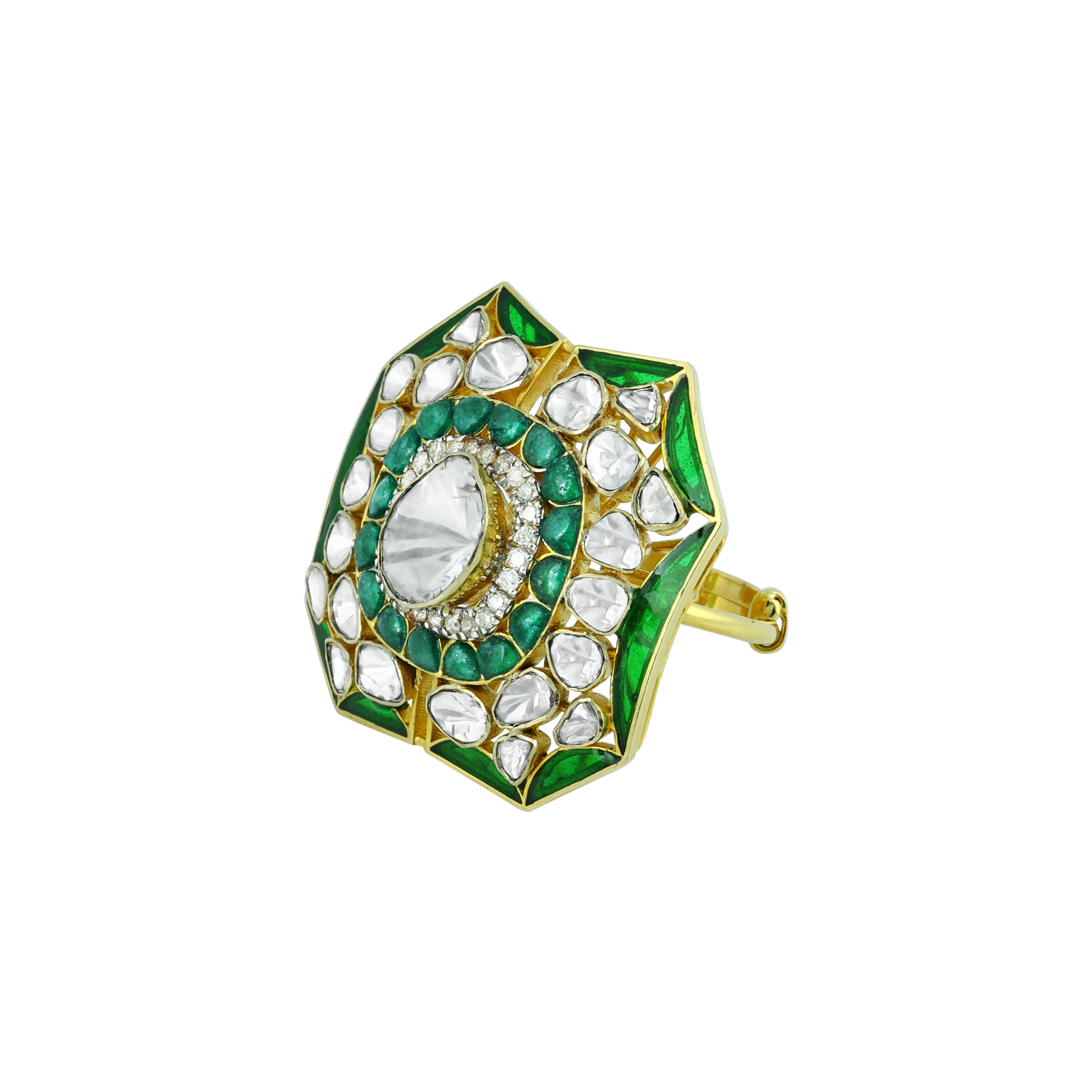 Polki Statement Ring with Green Accents