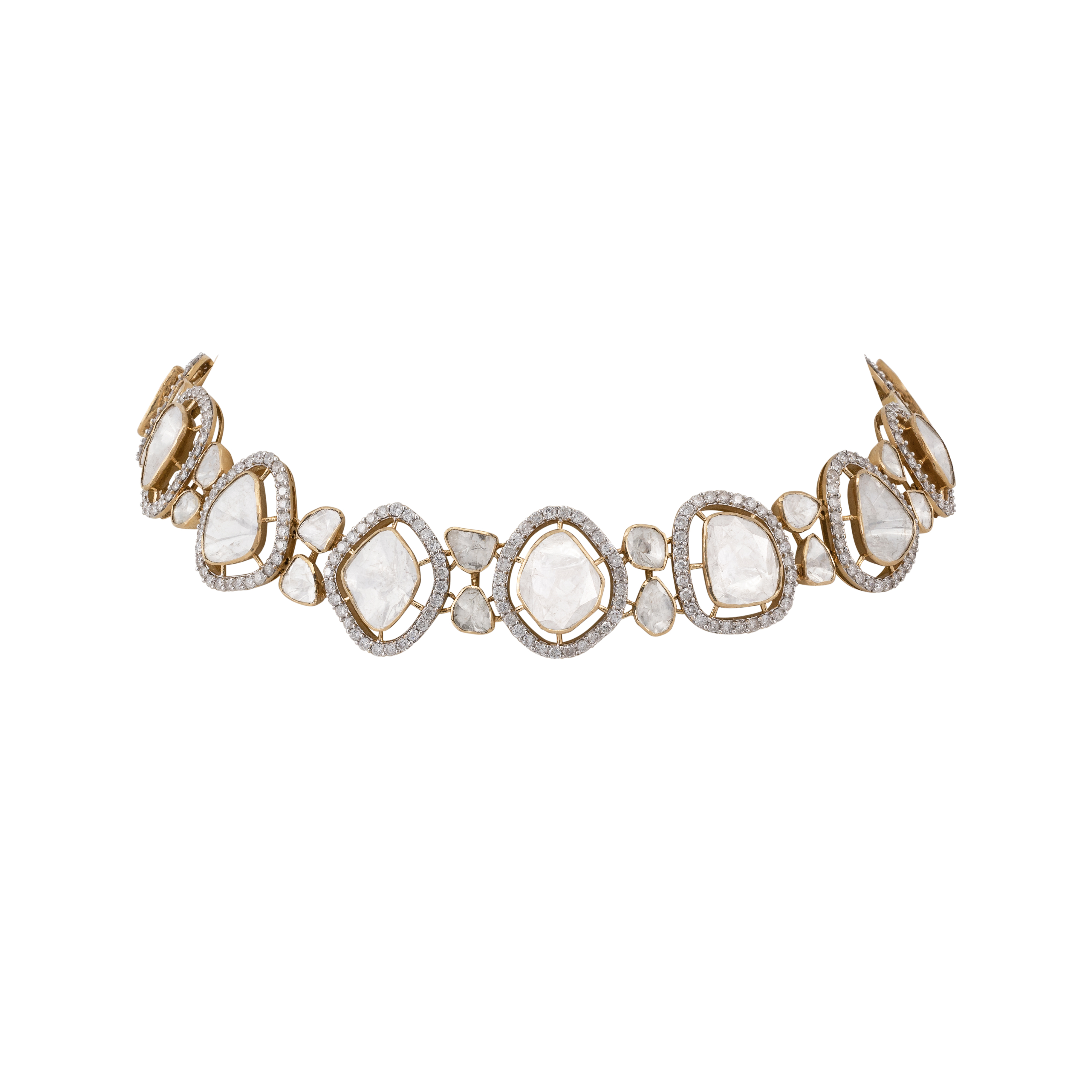 Open Polki Diamond Choker with Gold and Diamond Halos