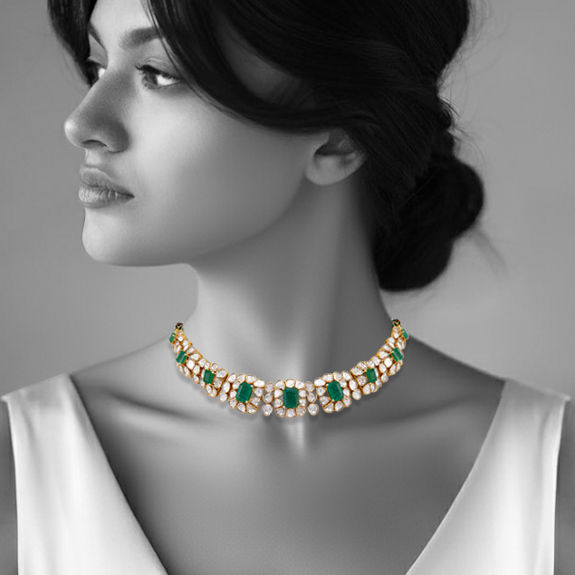 Step-Cut Emerald Polki Choker