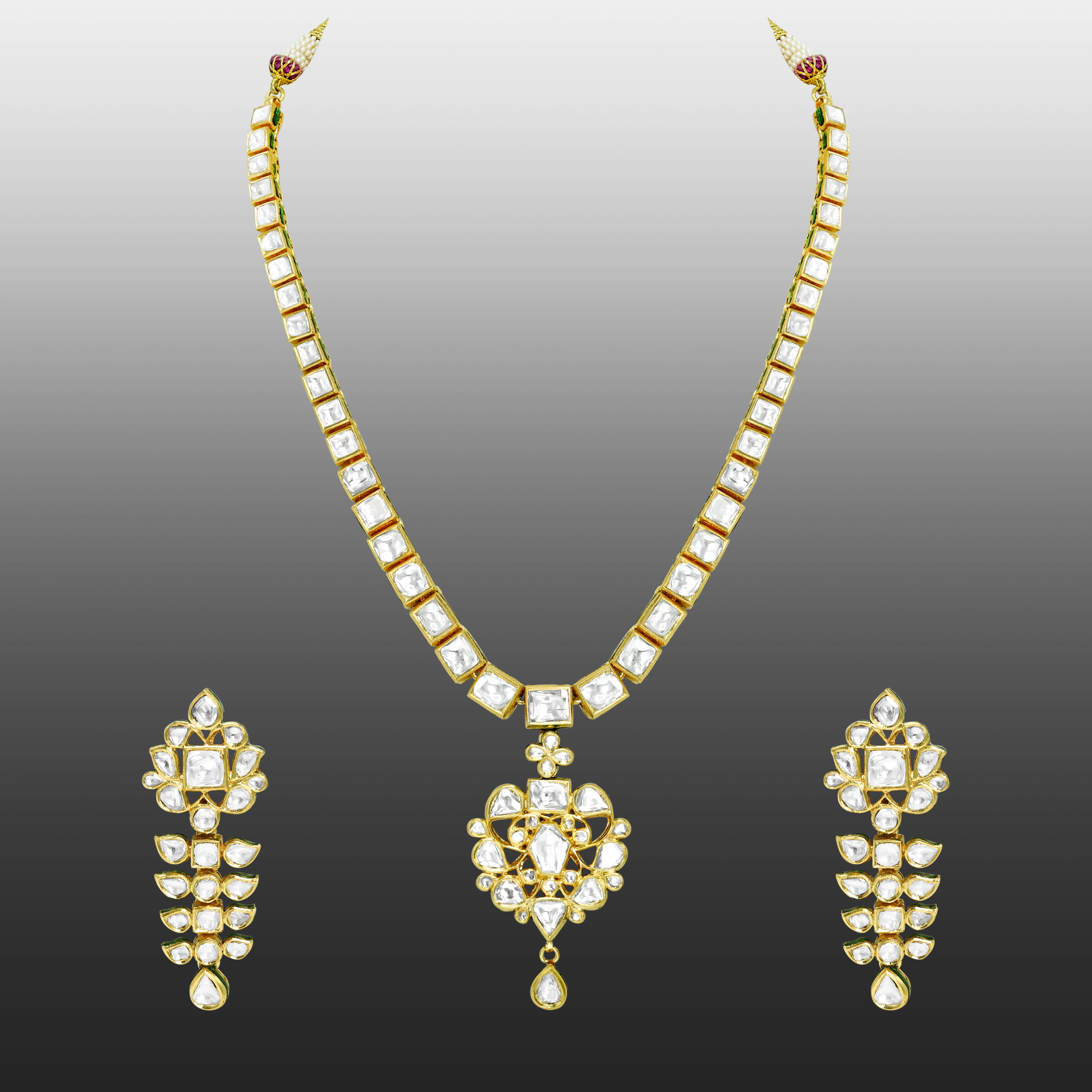 Polki Necklace Set with Pendant and Teardrop Accent