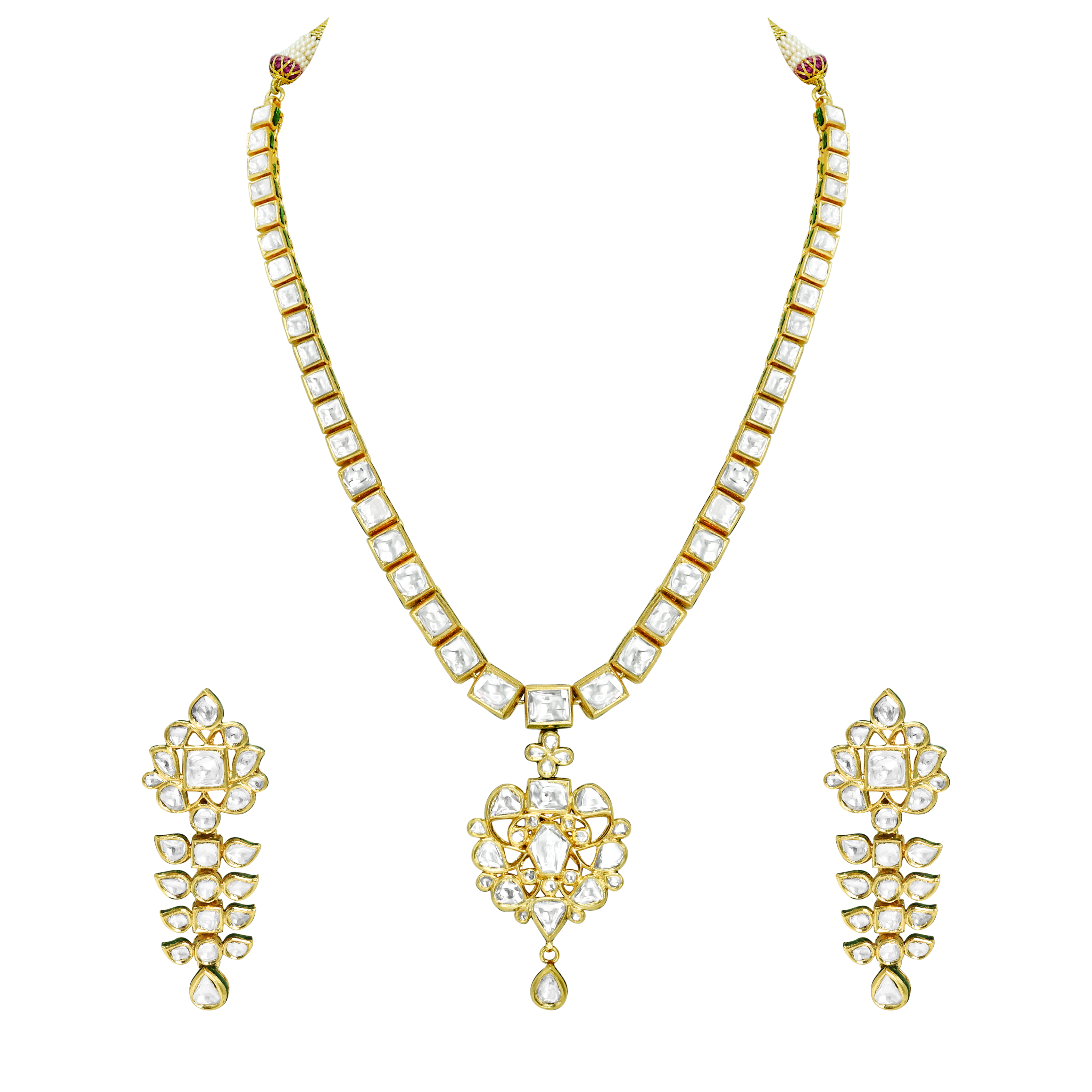 Polki Necklace Set with Pendant and Teardrop Accent