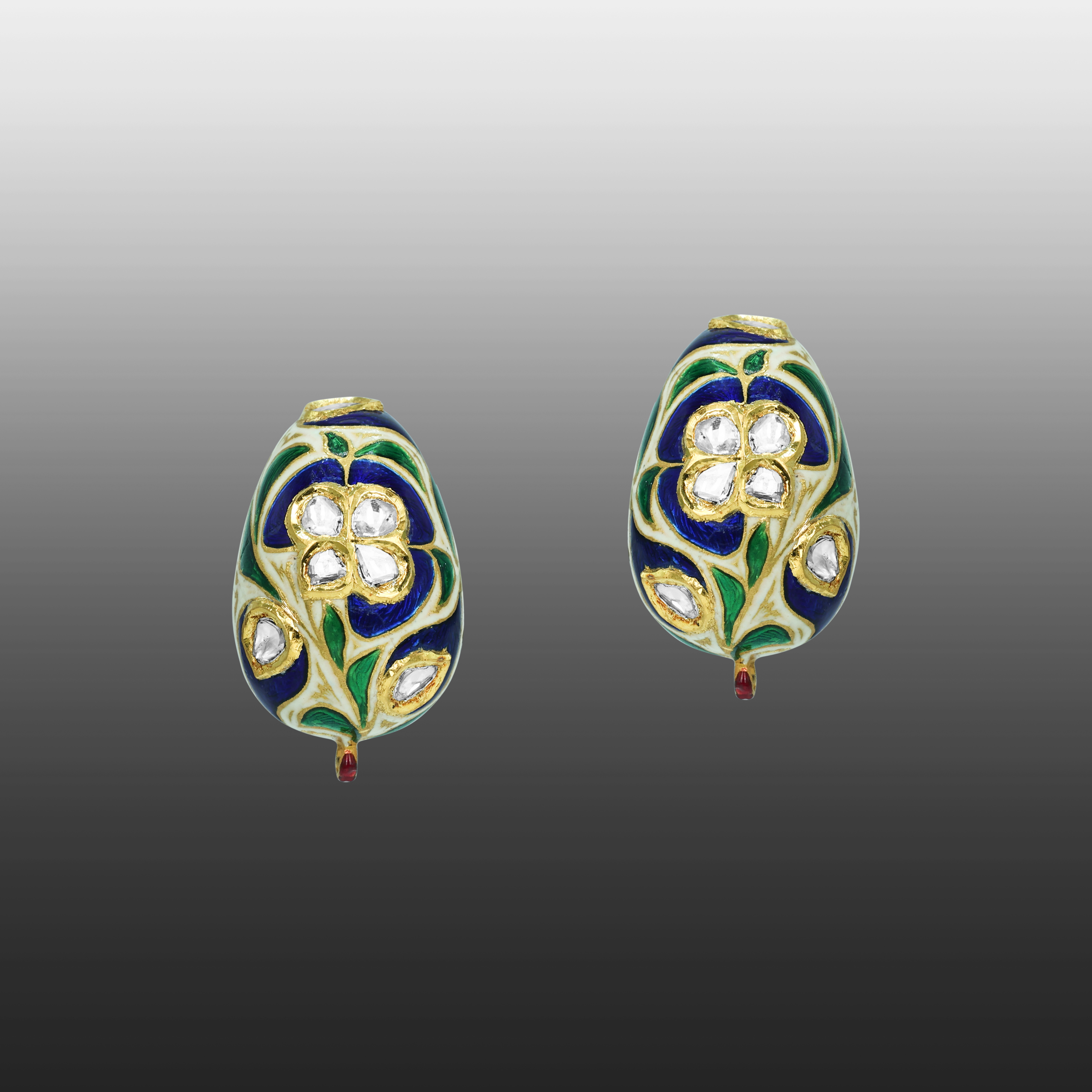 Blue Enamel Hasli Necklace Set with Polkis and Green Accents