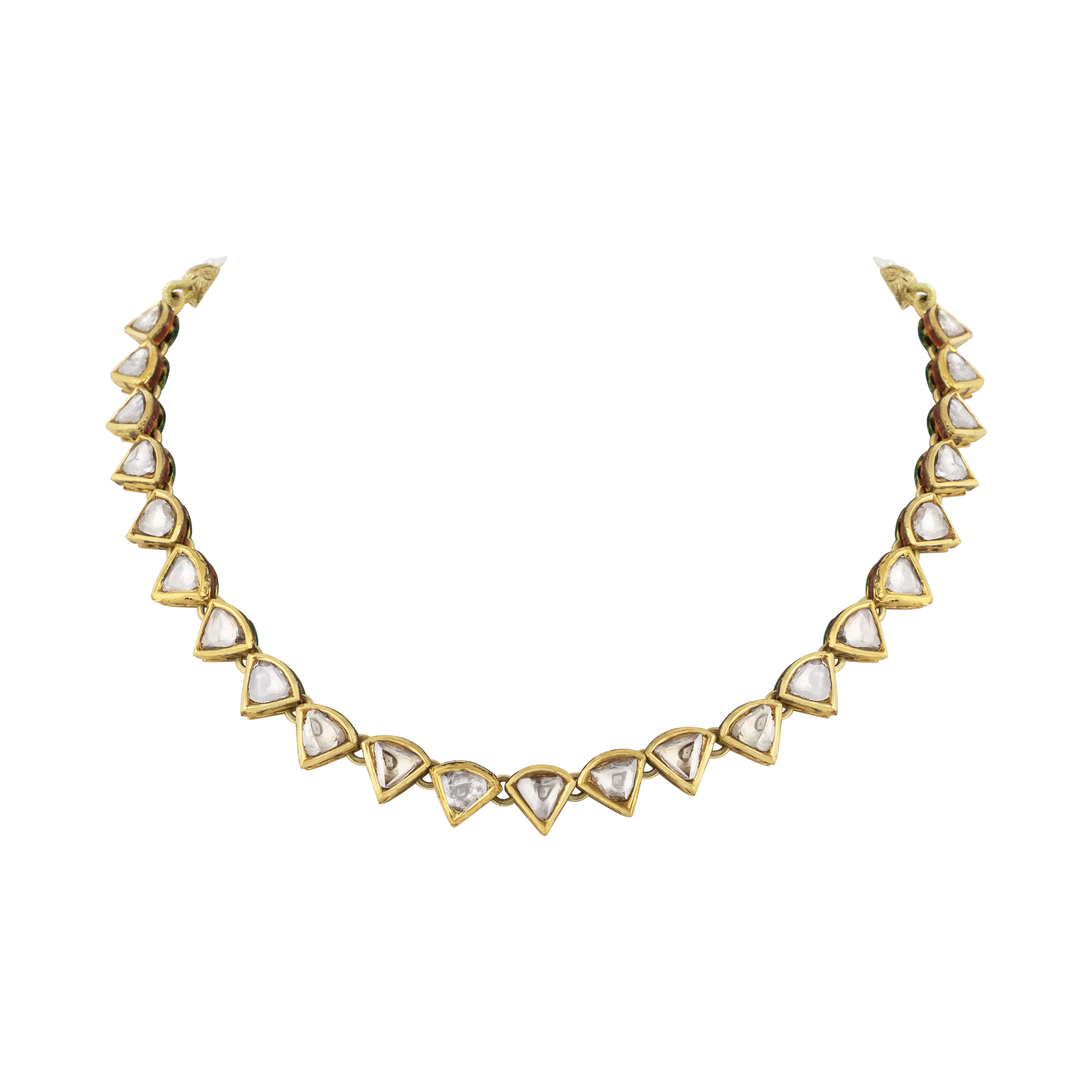 Curvy Triangular Linear Uncut Diamond Polki Necklace