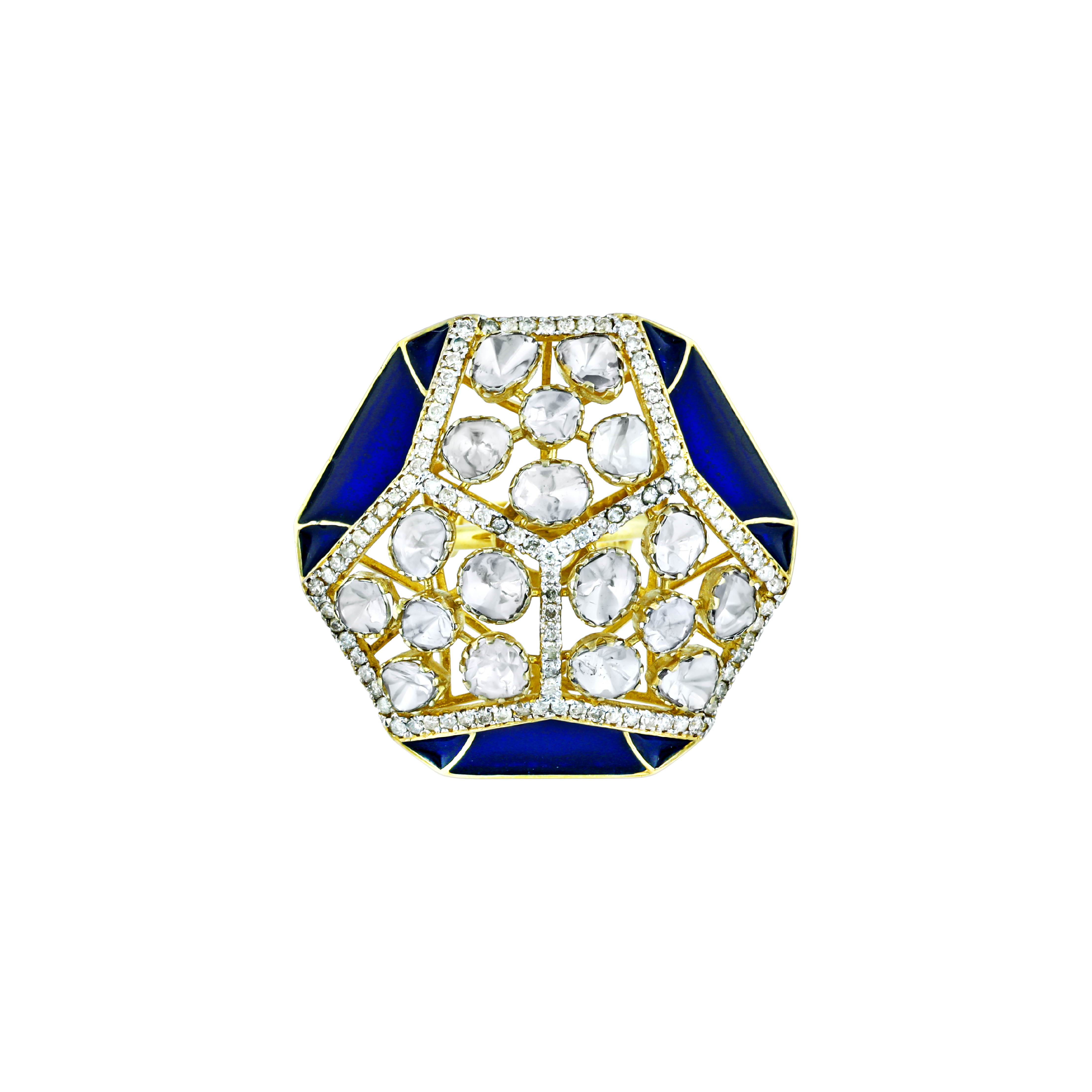 Royal Blue Enamel Open Polki Ring
