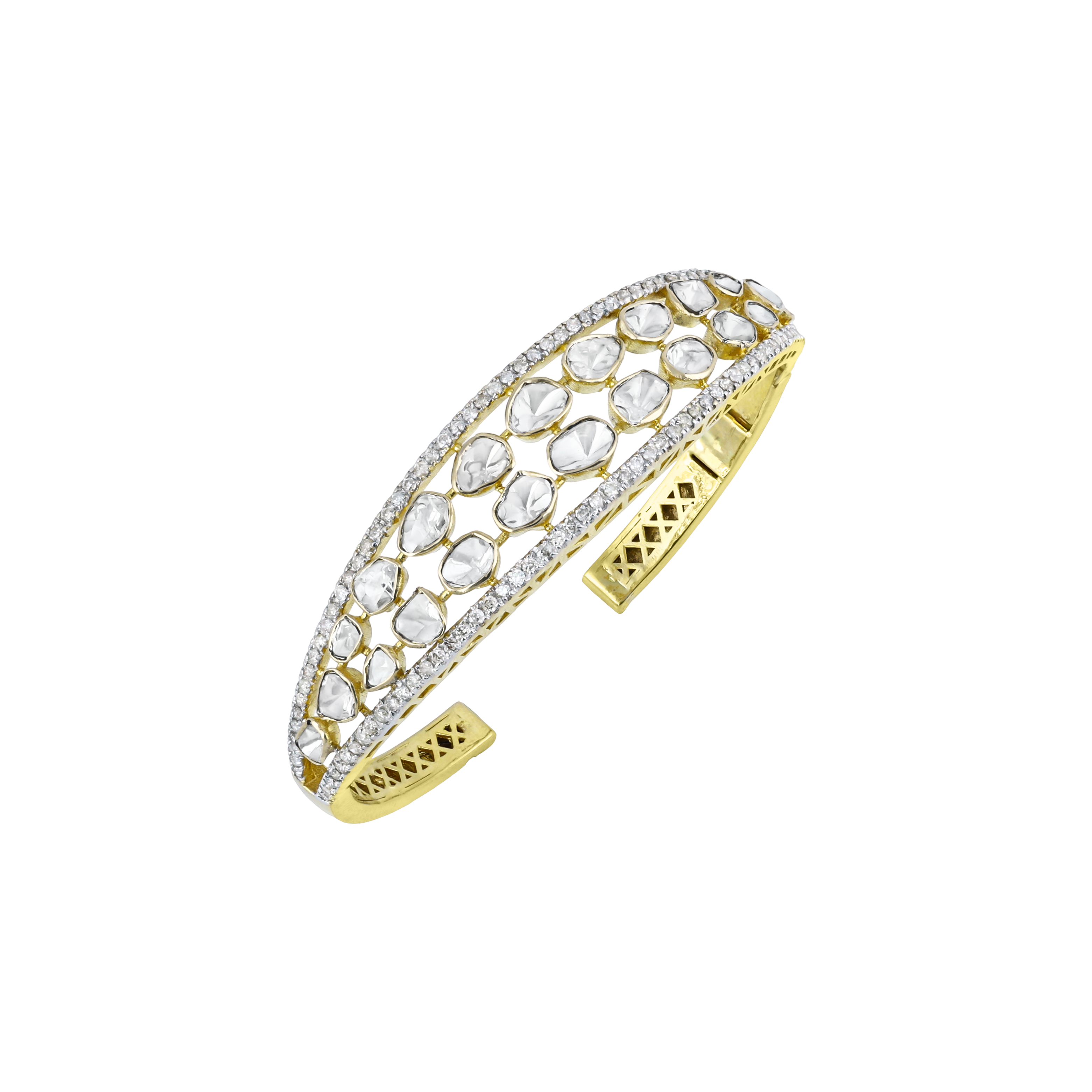 Polki Cuff with Diamond Frame and Open Design for Versatility
