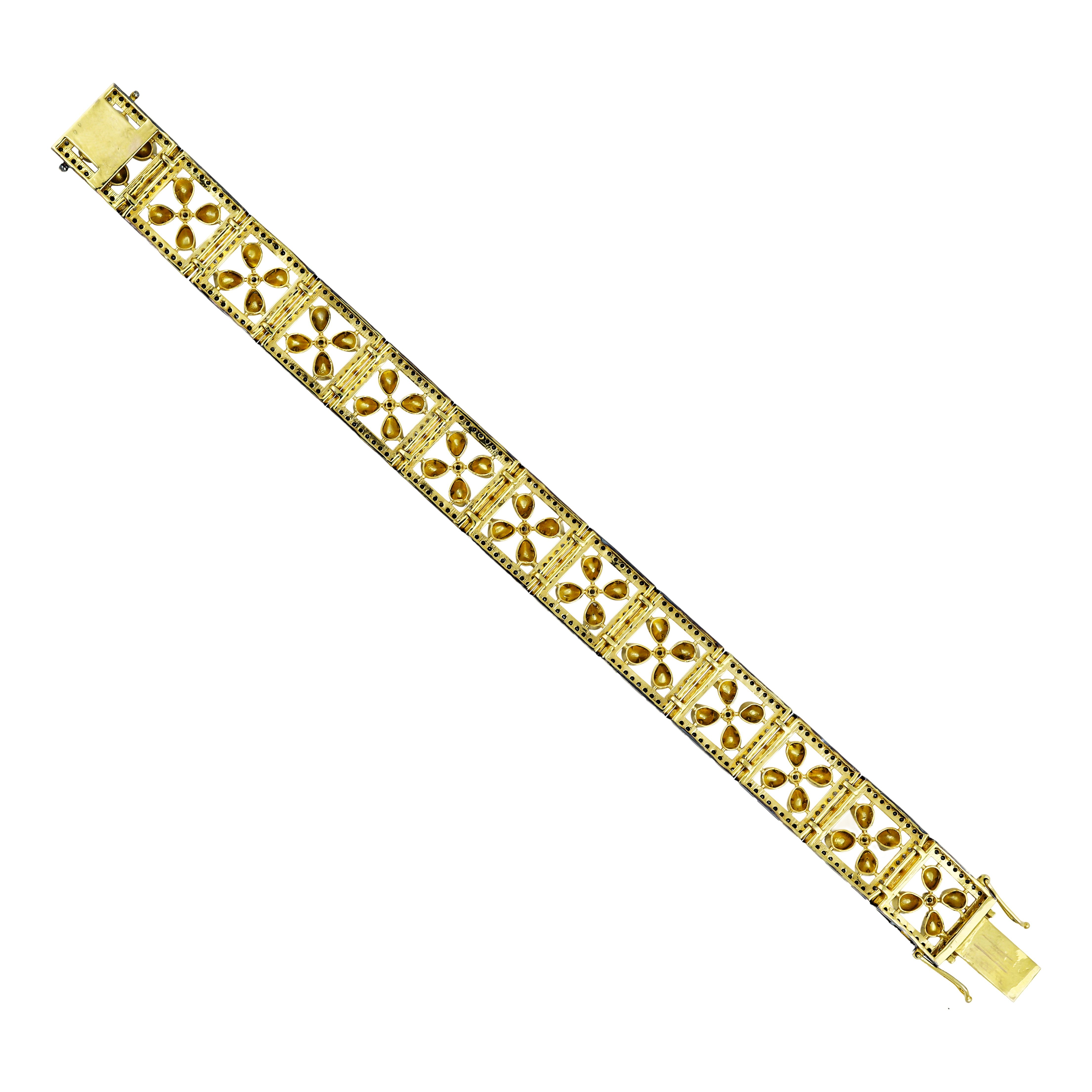 Tennis Bracelet with Floral Polkis and Black Diamond Border