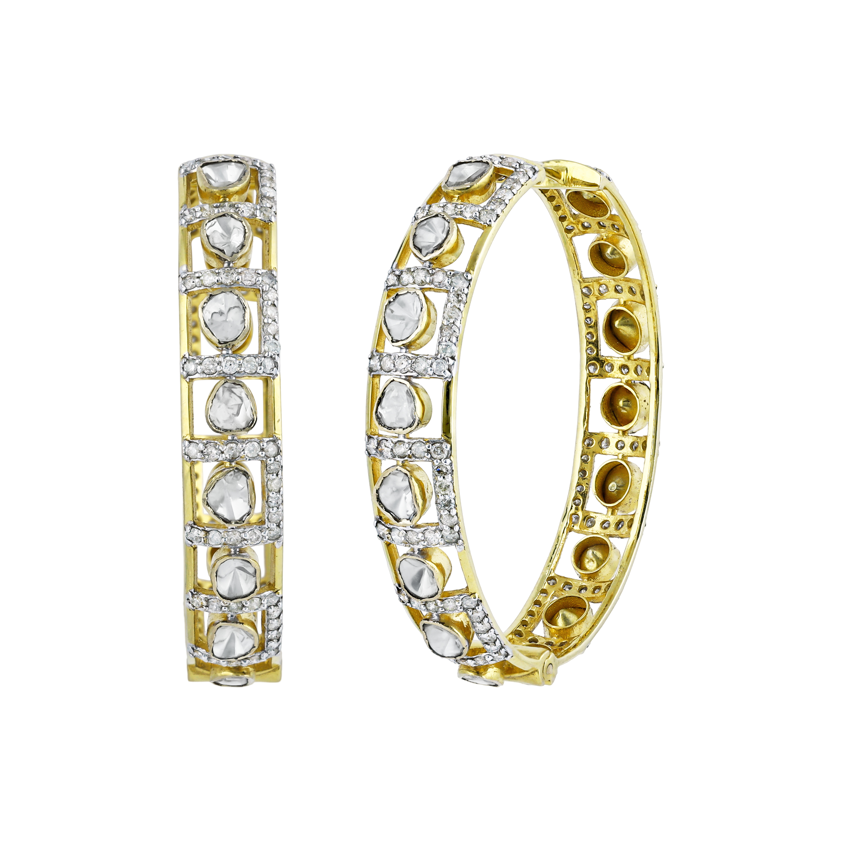 Polki Hoop Earrings with Geometric Linear Design