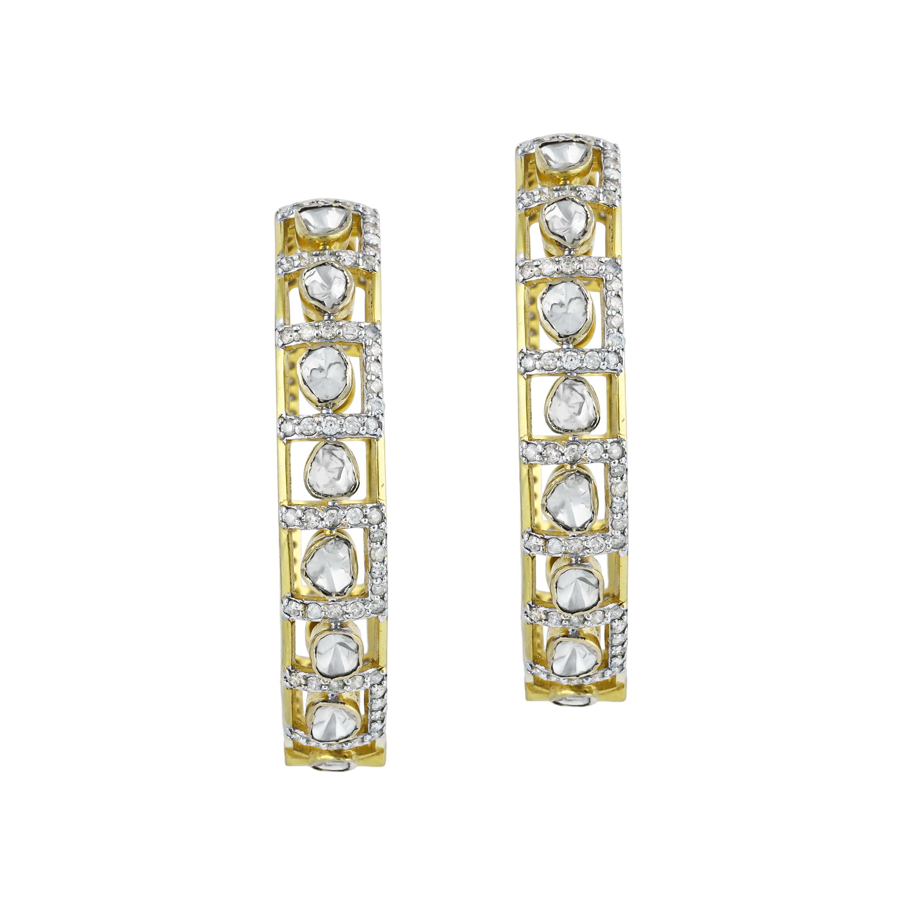 Polki Hoop Earrings with Geometric Linear Design