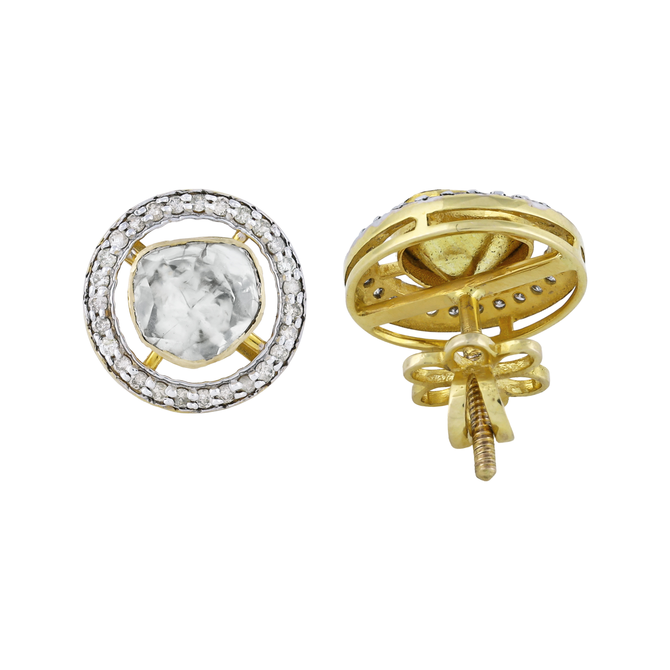 Round Polki Earrings with Diamond Halo