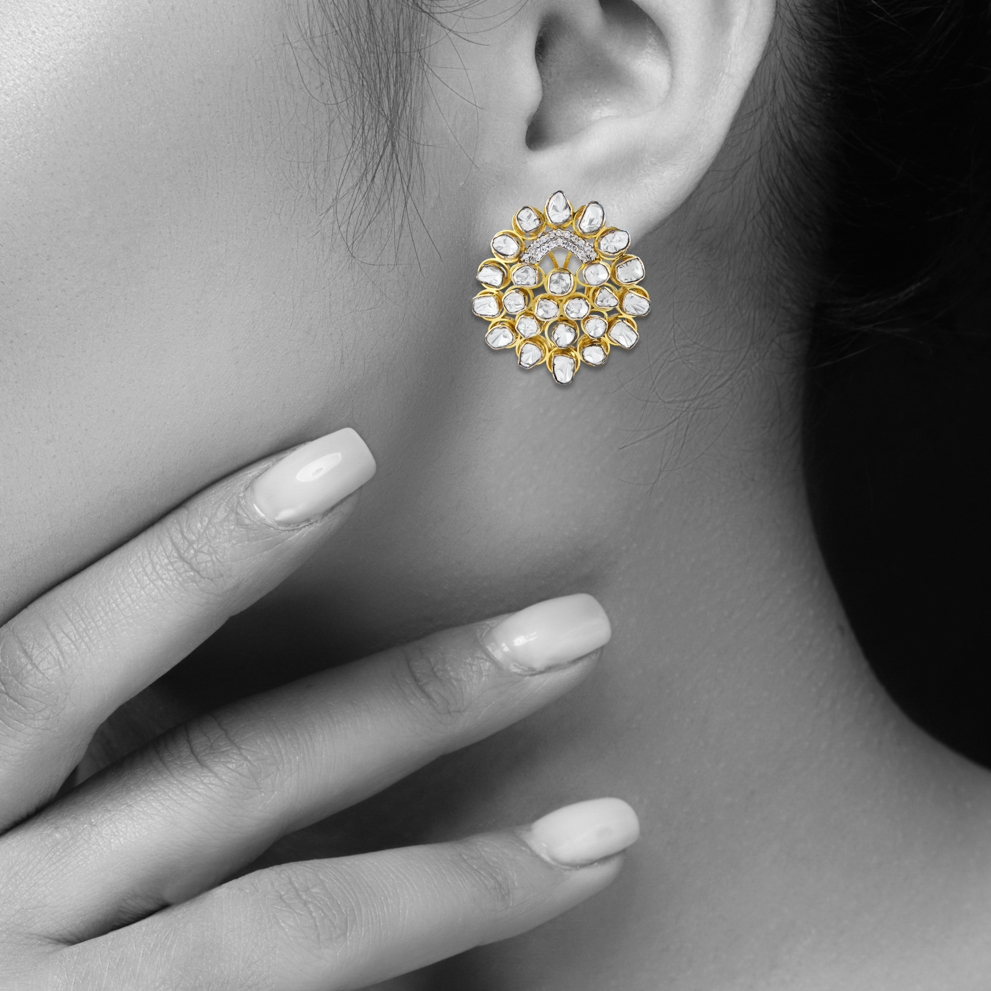 Polki Earrings with Polki Cluster and Diamonds