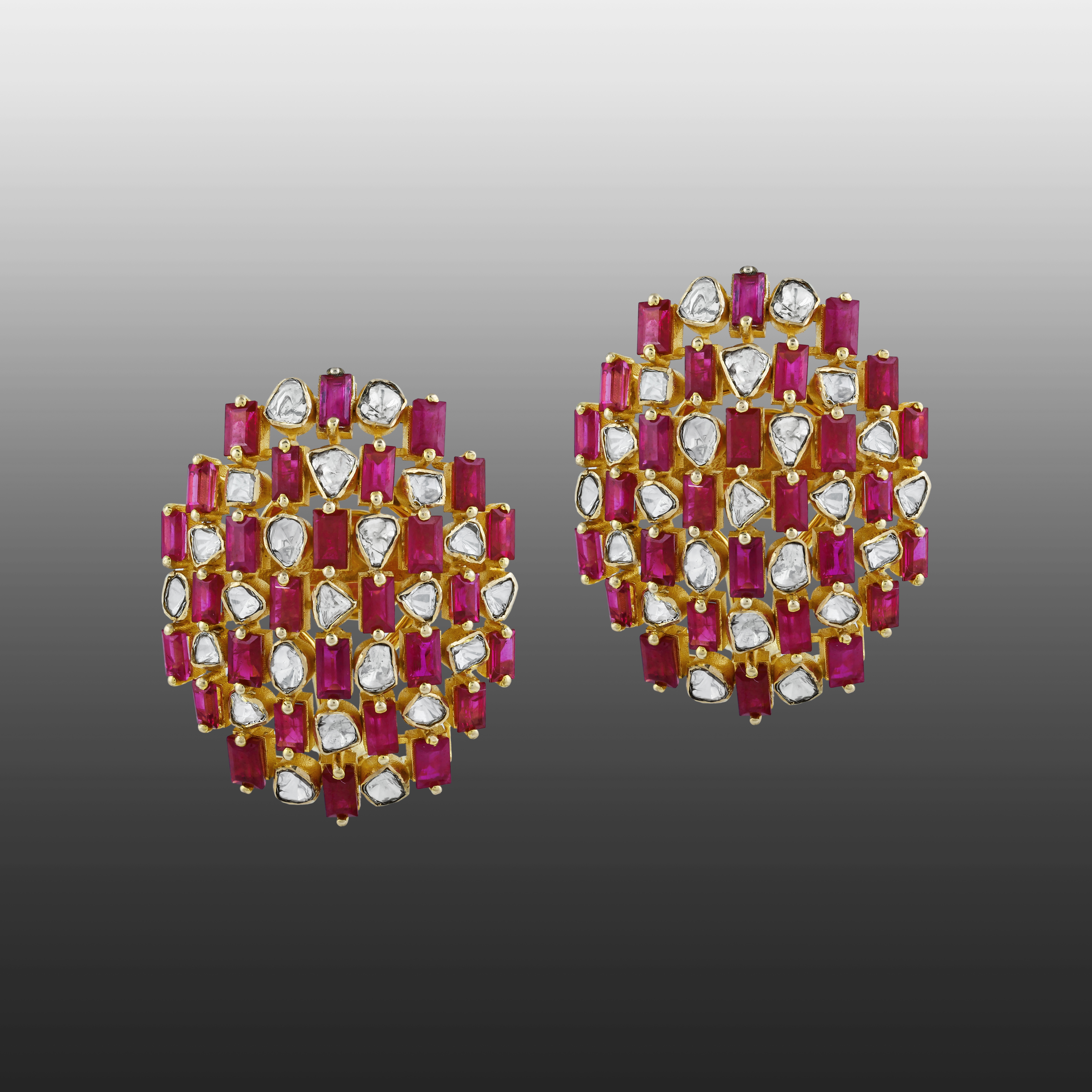 Geometric Red Cut Stone Earrings with Polkis