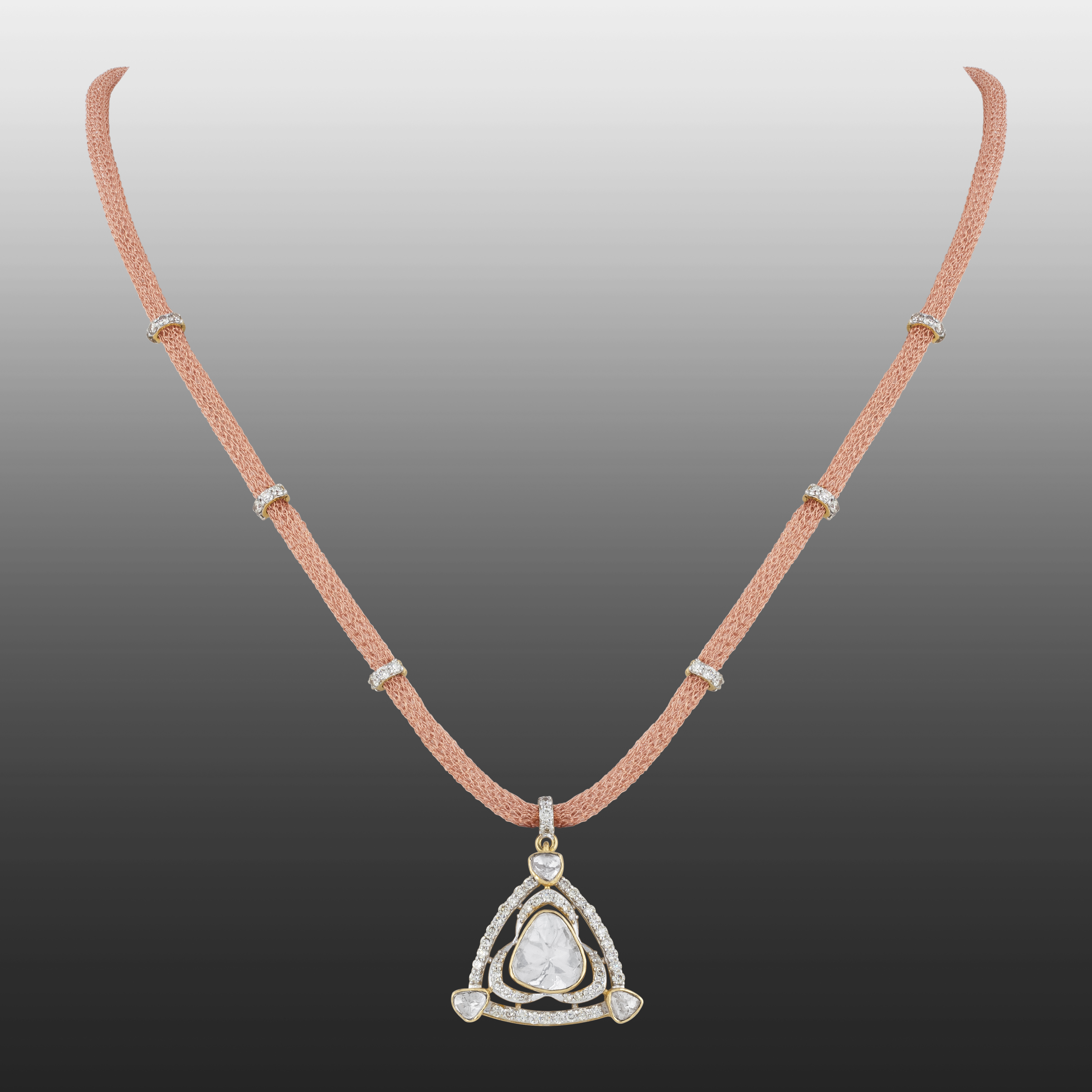 Diamond Polki Triangular Pendant with Rose Gold String