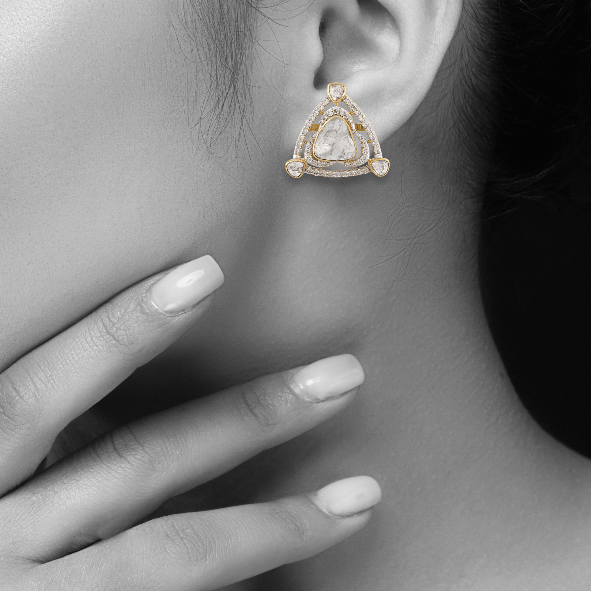Diamond Polki Triangular Earrings