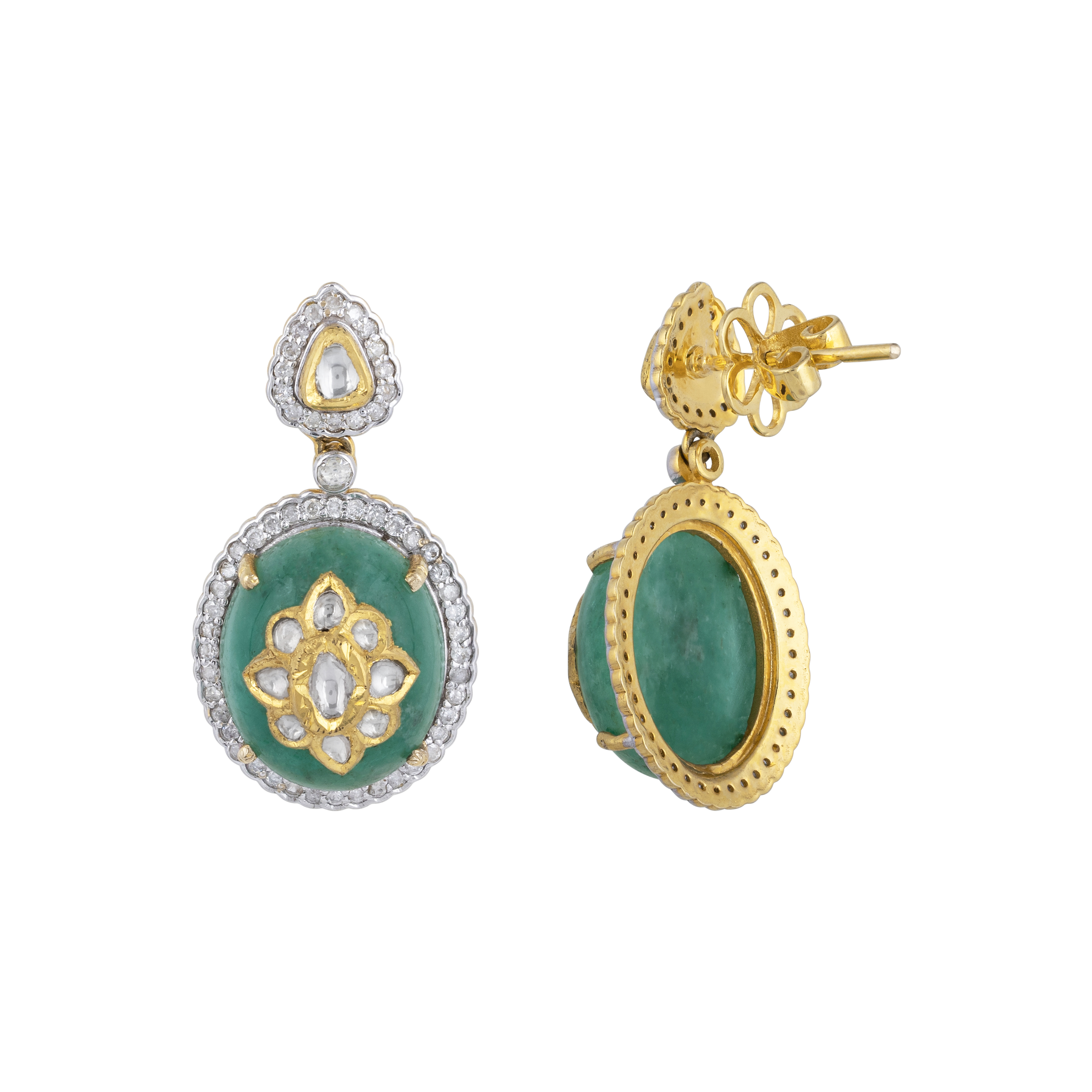 Emerald Jadau Earring with Diamond Halo