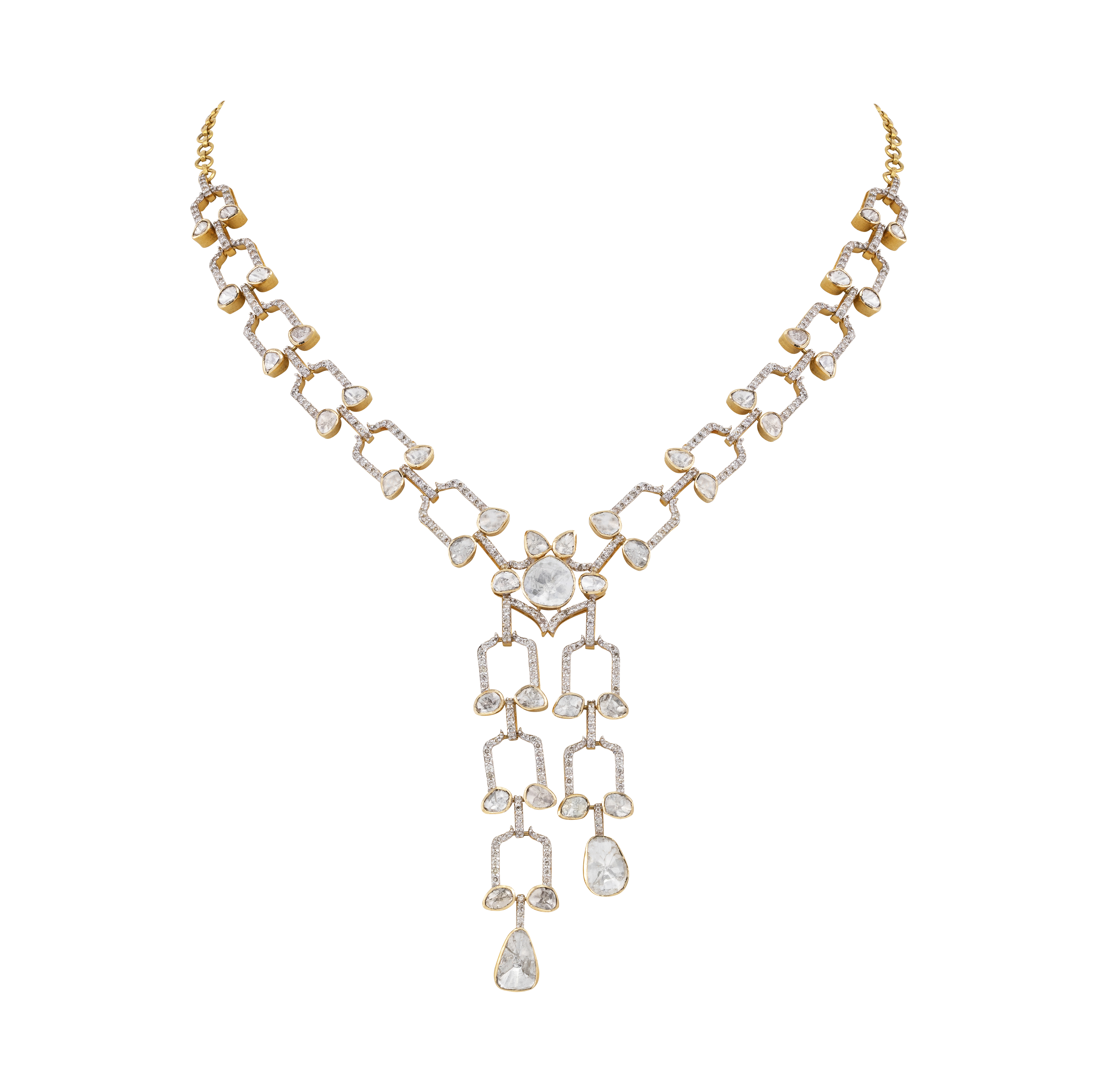 Delicate Diamond Link Necklace with Uncut Diamonds