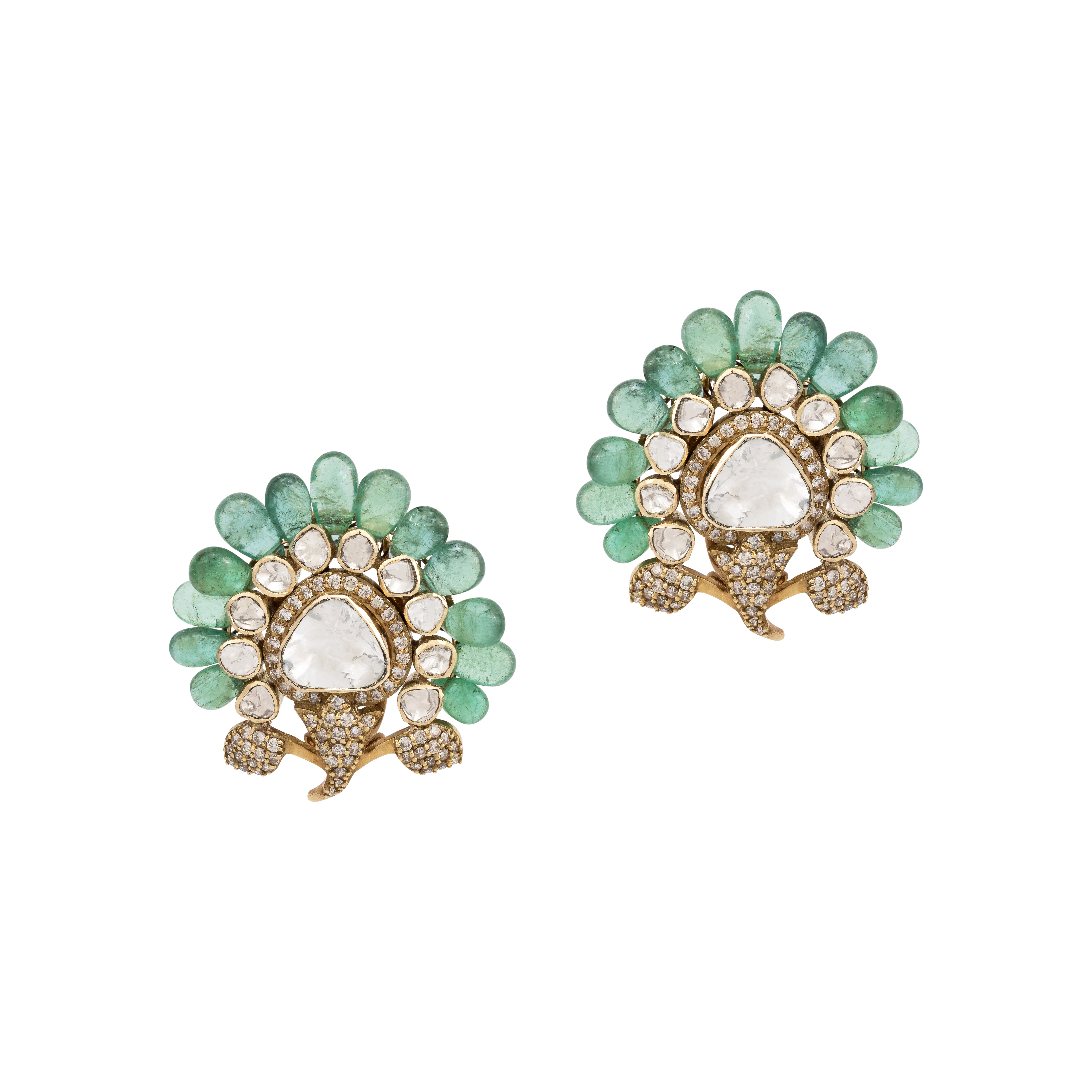 Antique Finish Emerald Floral Statement Studs