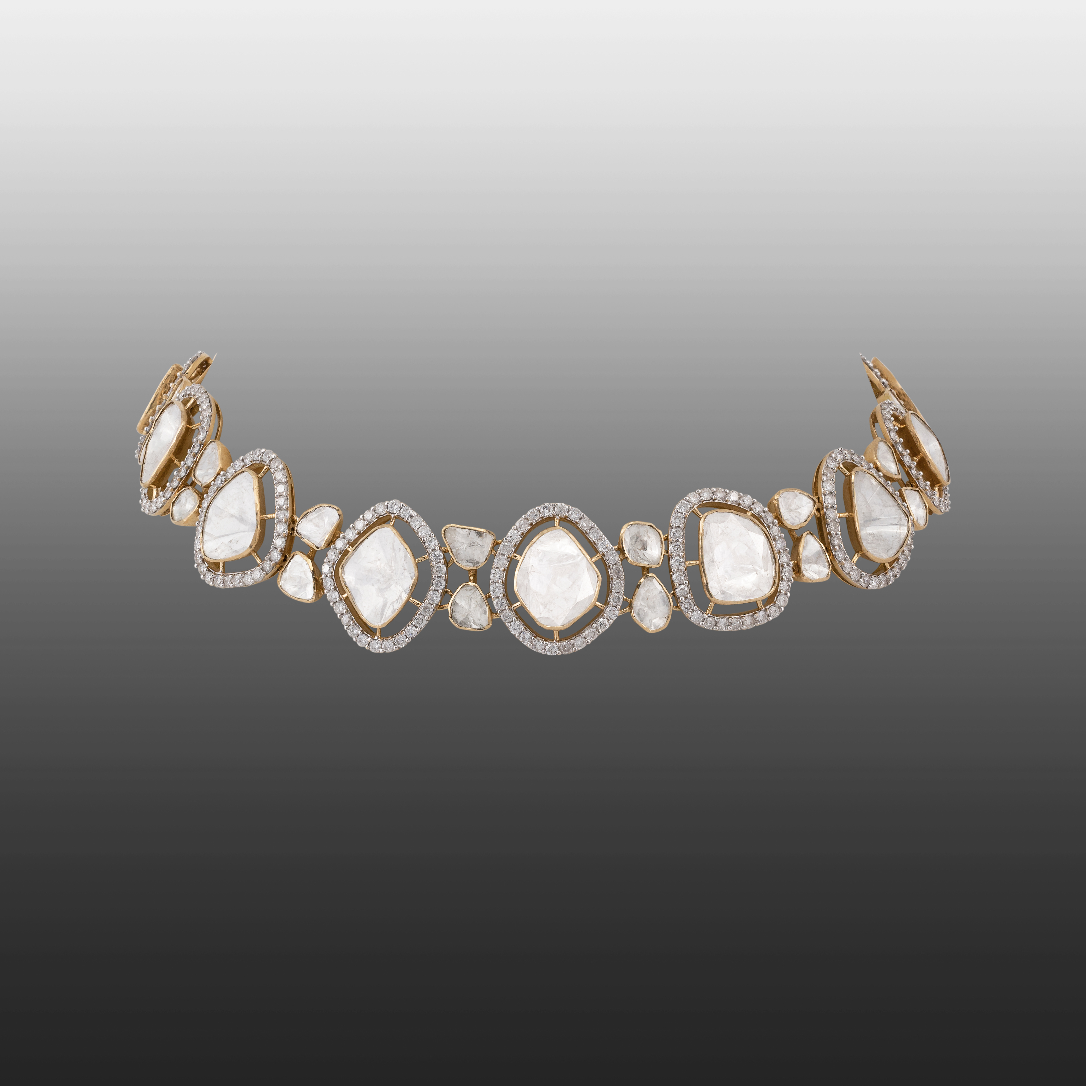 Open Polki Diamond Choker with Gold and Diamond Halos