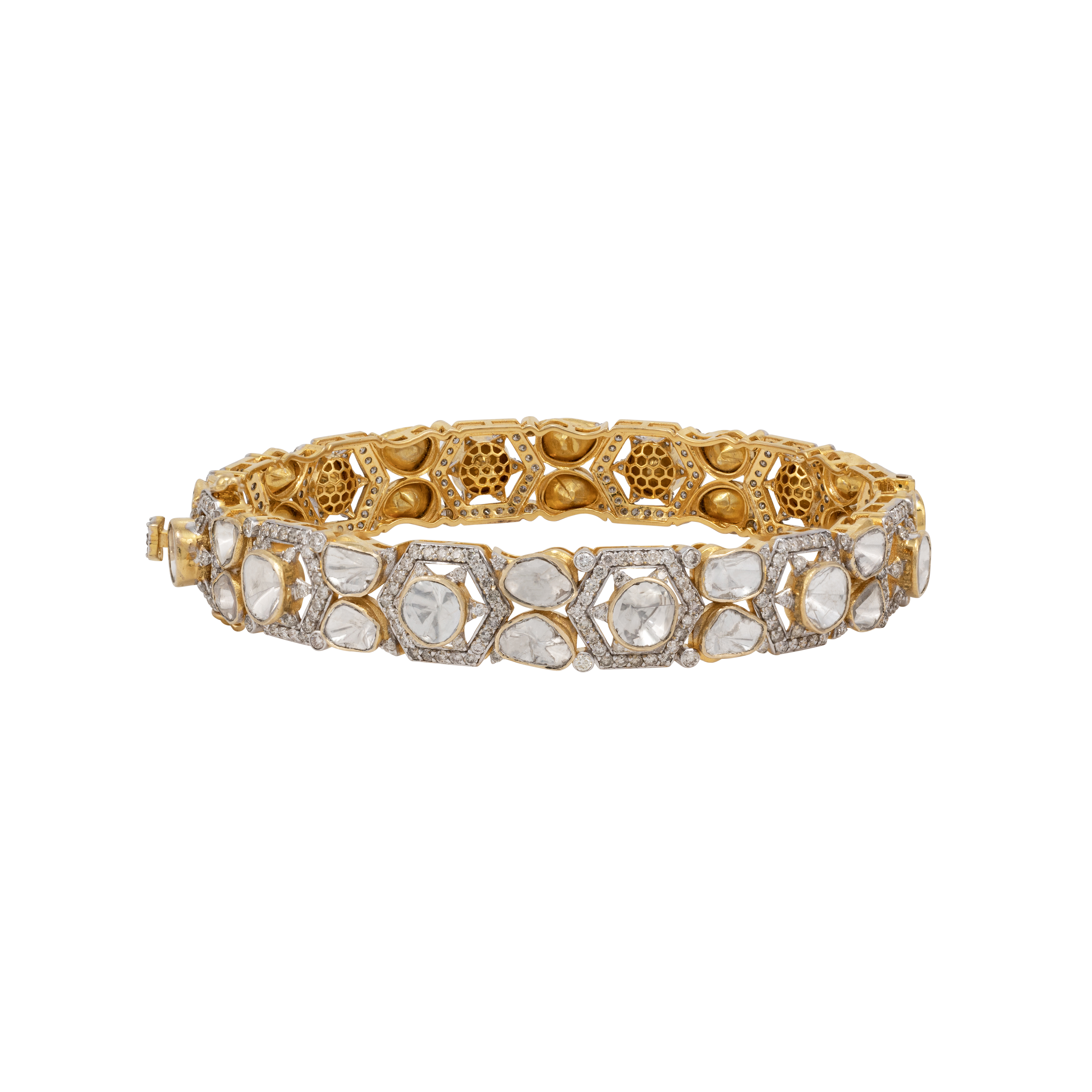 Open-Setting Hexagonal Polki Bangle with Full-Cut Diamonds