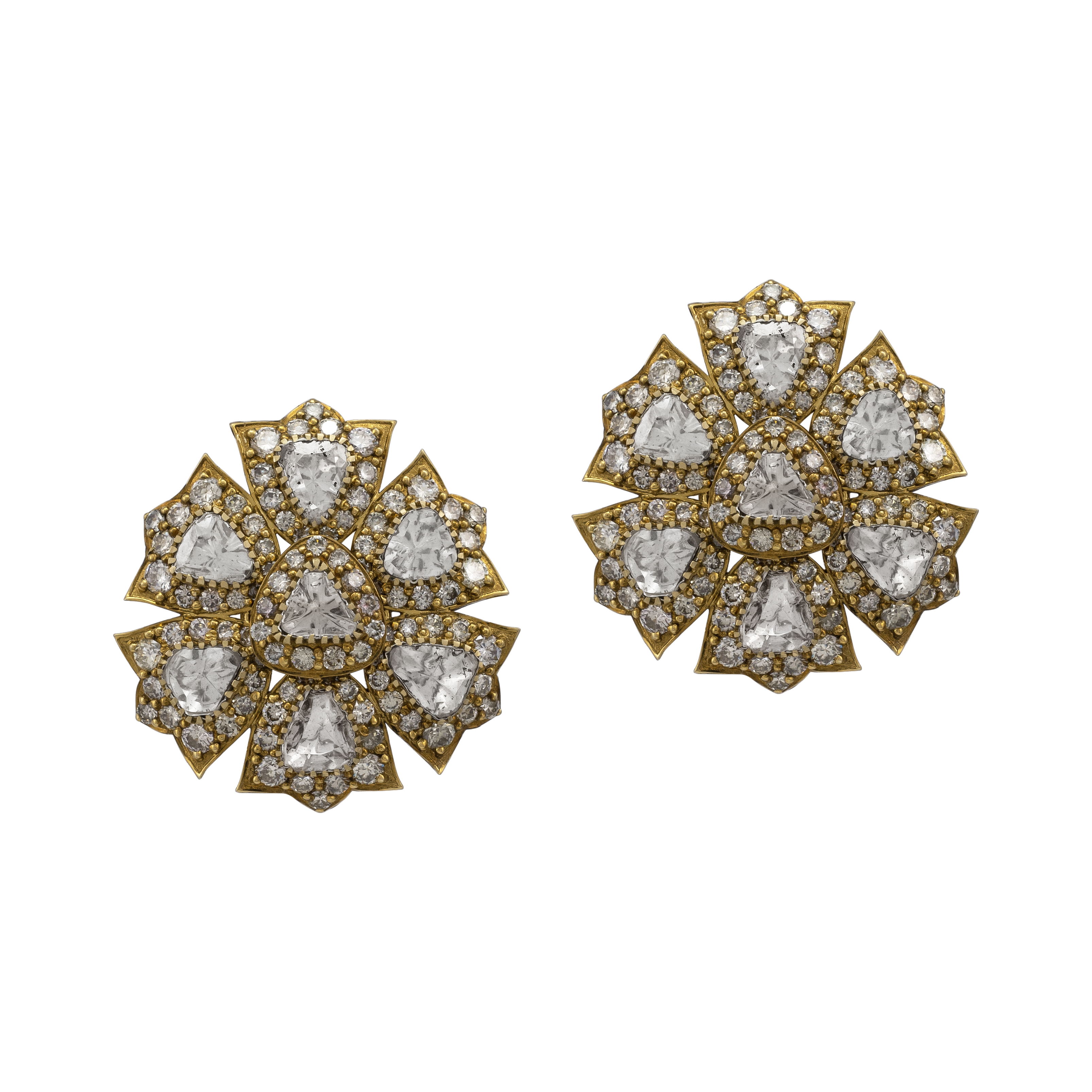 Antique-Finish Floral Polki Stud Earrings