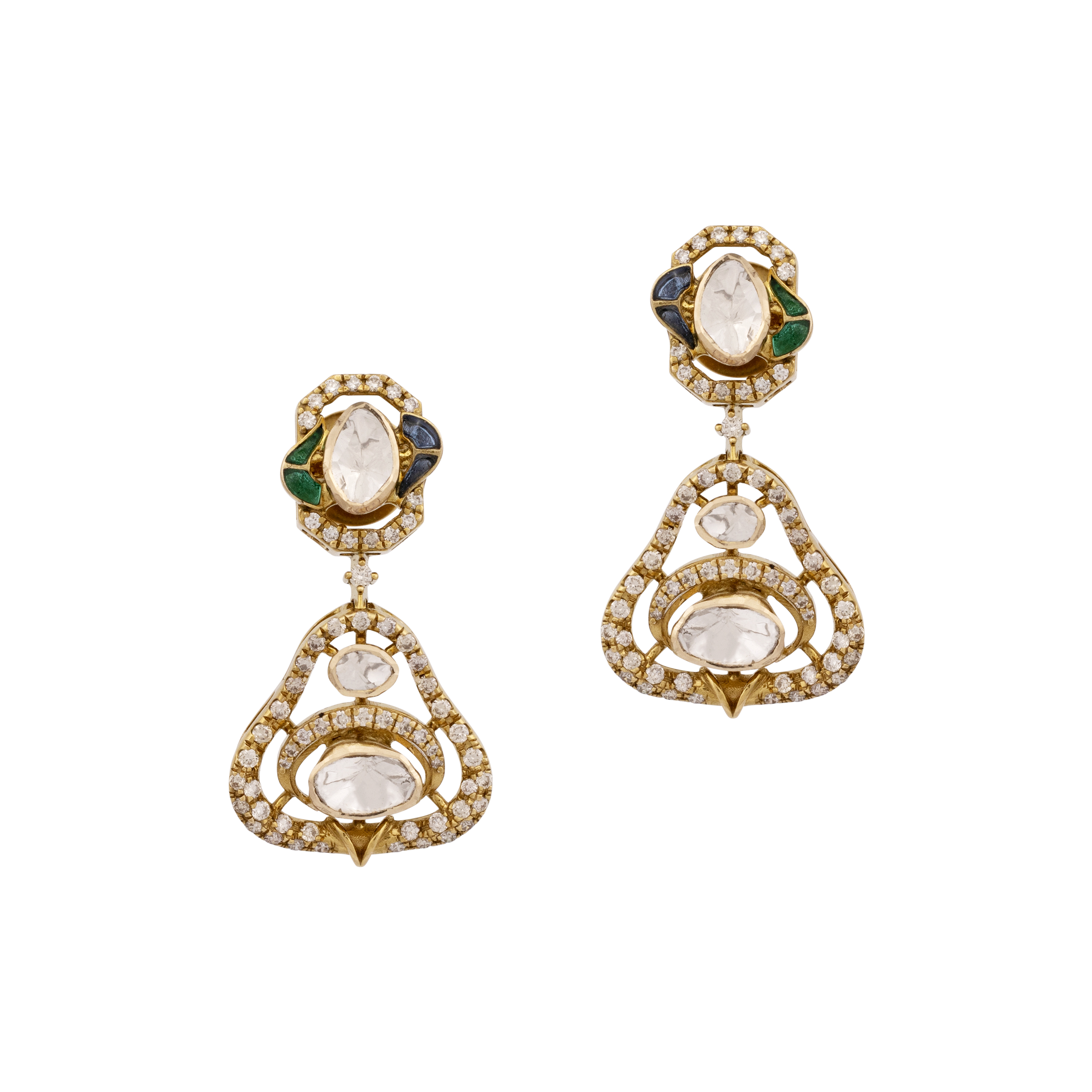 Polki Drop Earring with Blue-Green Talaf Detailing