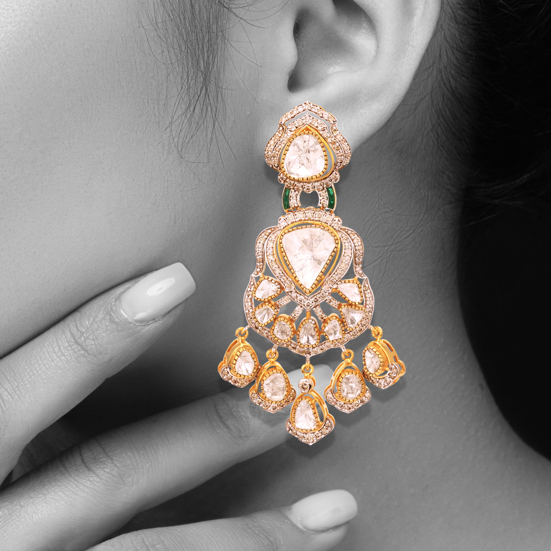 Inverted Pear Polki Drop Earrings