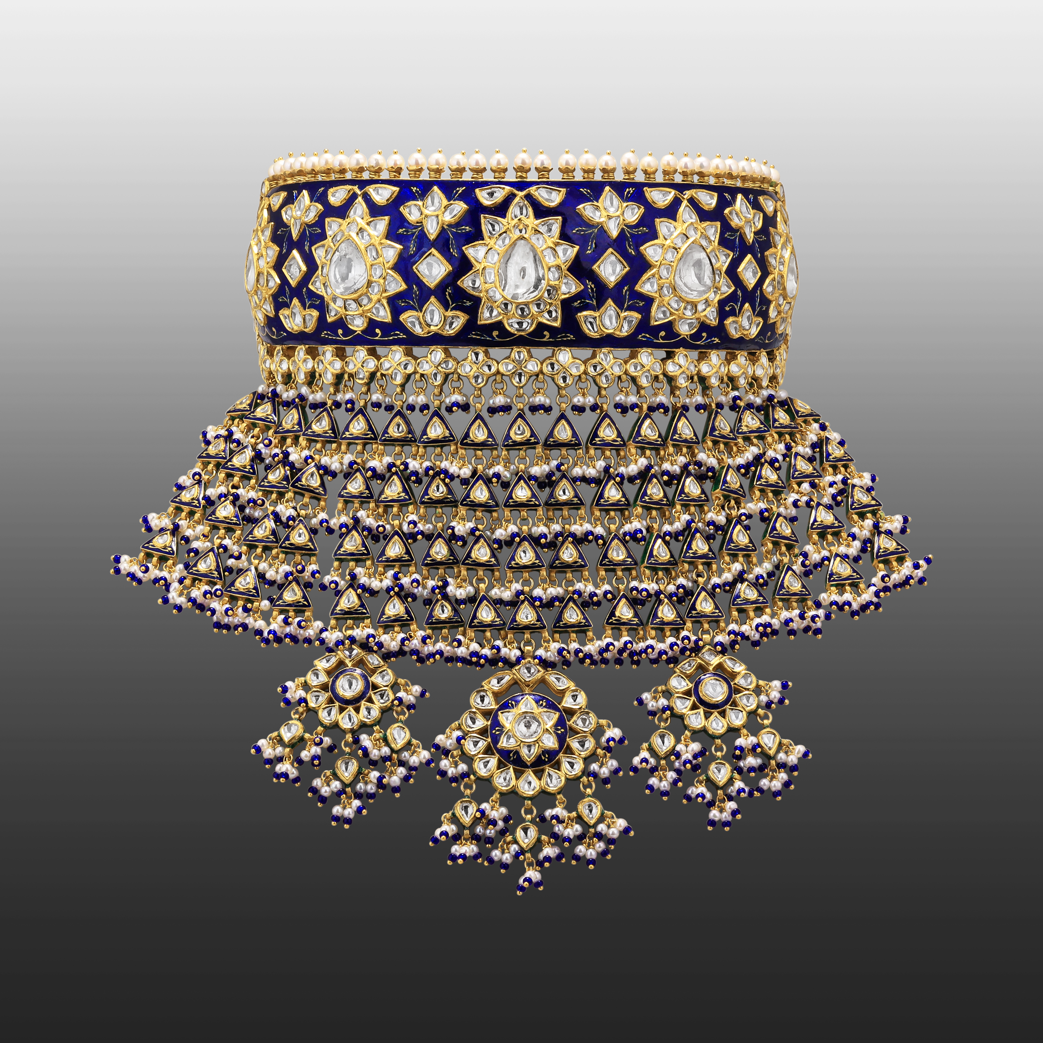 Blue Meenakari Choker with Triangular Polki Layers