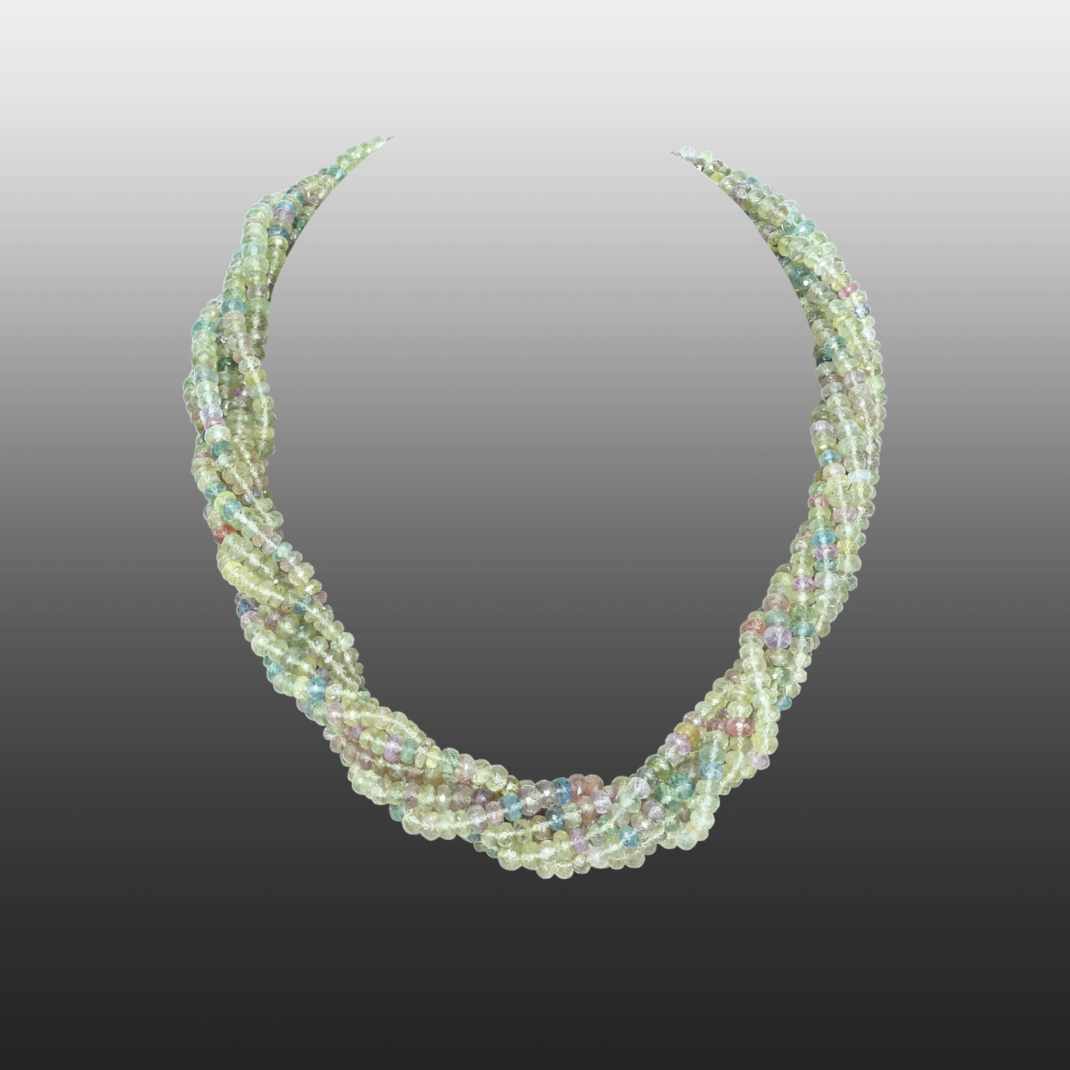 Multi-coloured Sapphire Bead Necklace in Twisted Layers