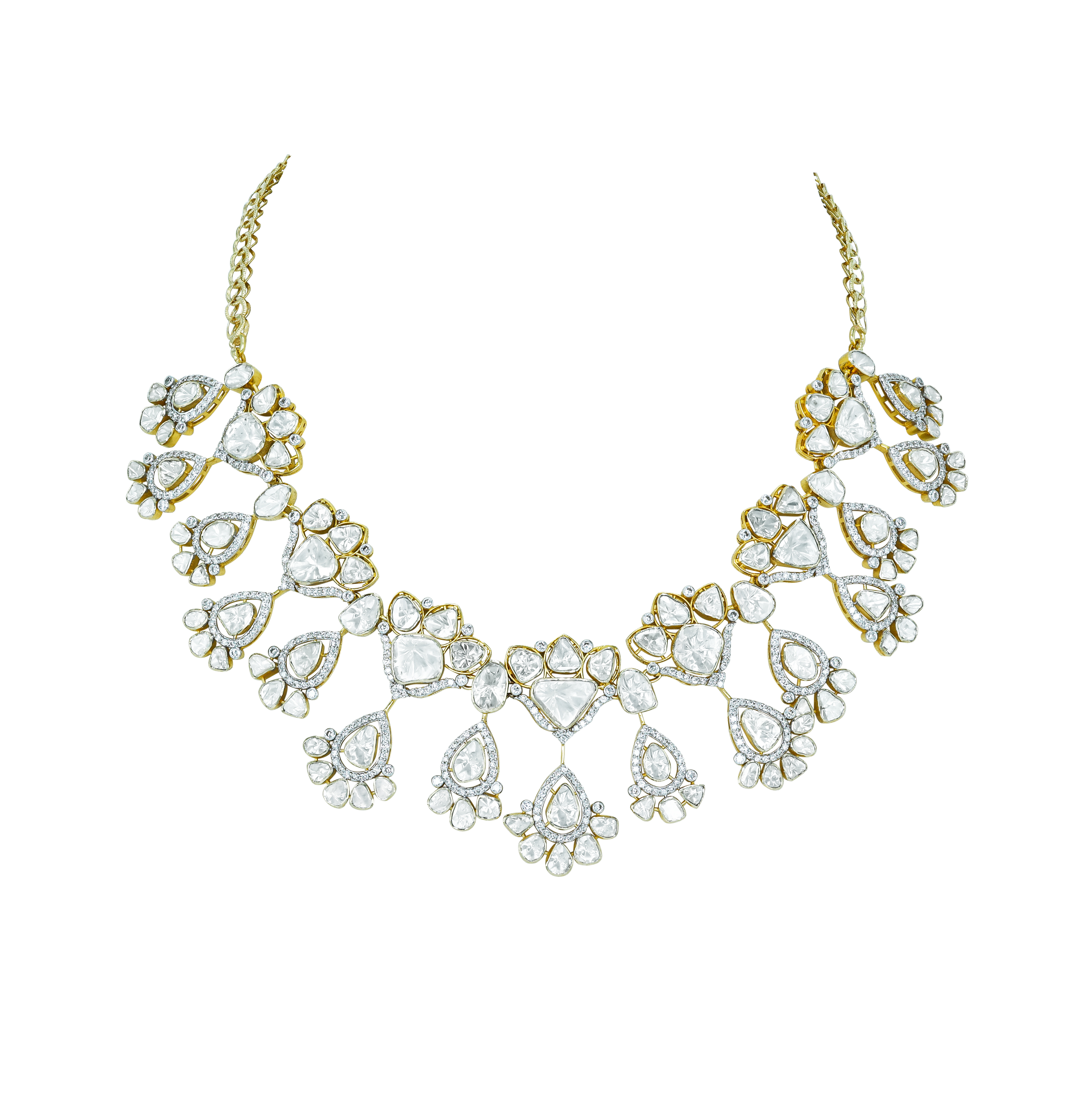 Teardrop Polki Necklace with Floral Motifs