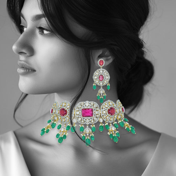 Tourmaline Choker with Polki Diamonds, Emerald Drops, and Pearls