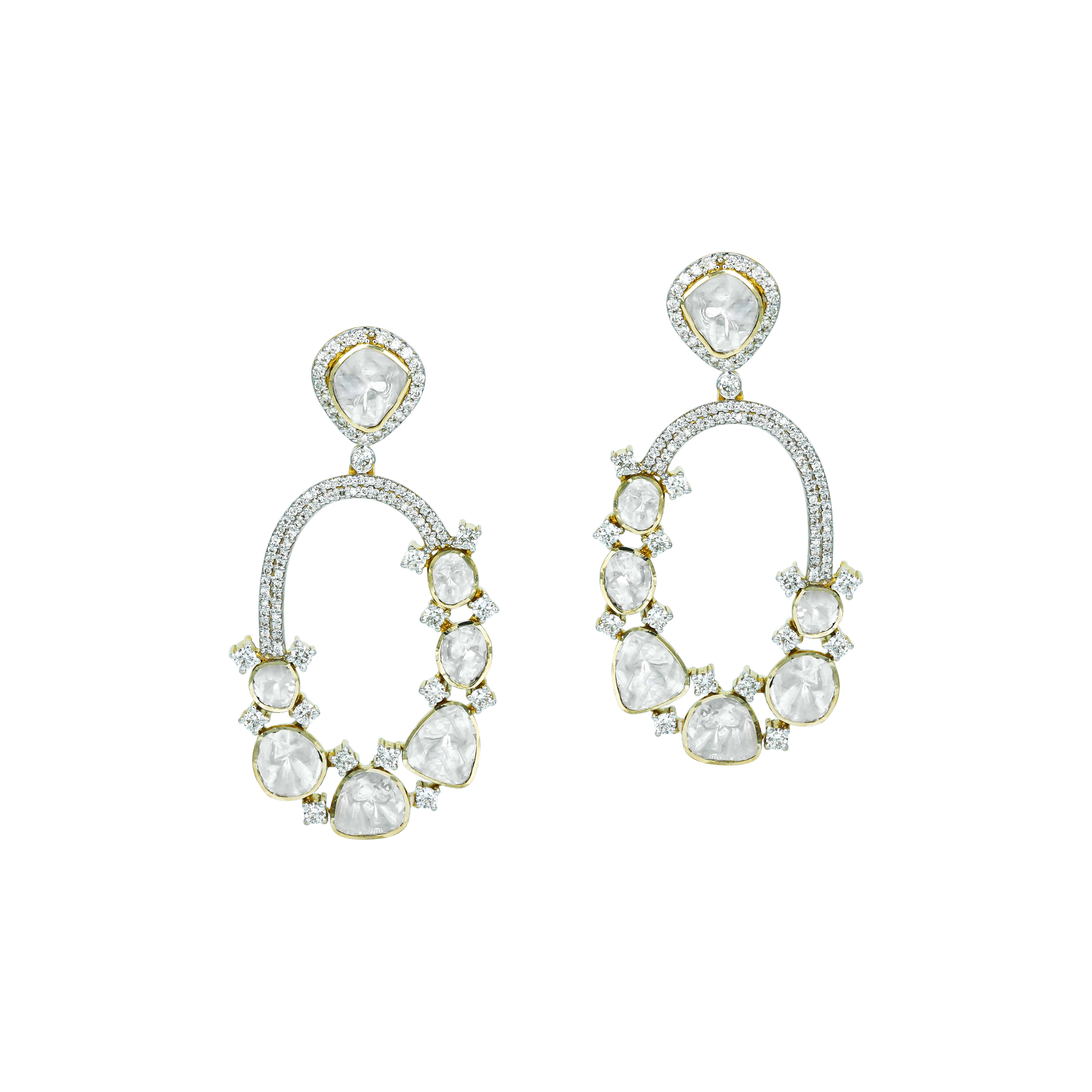 Elongated Polki Loop Earrings with Halo Diamond Detailing