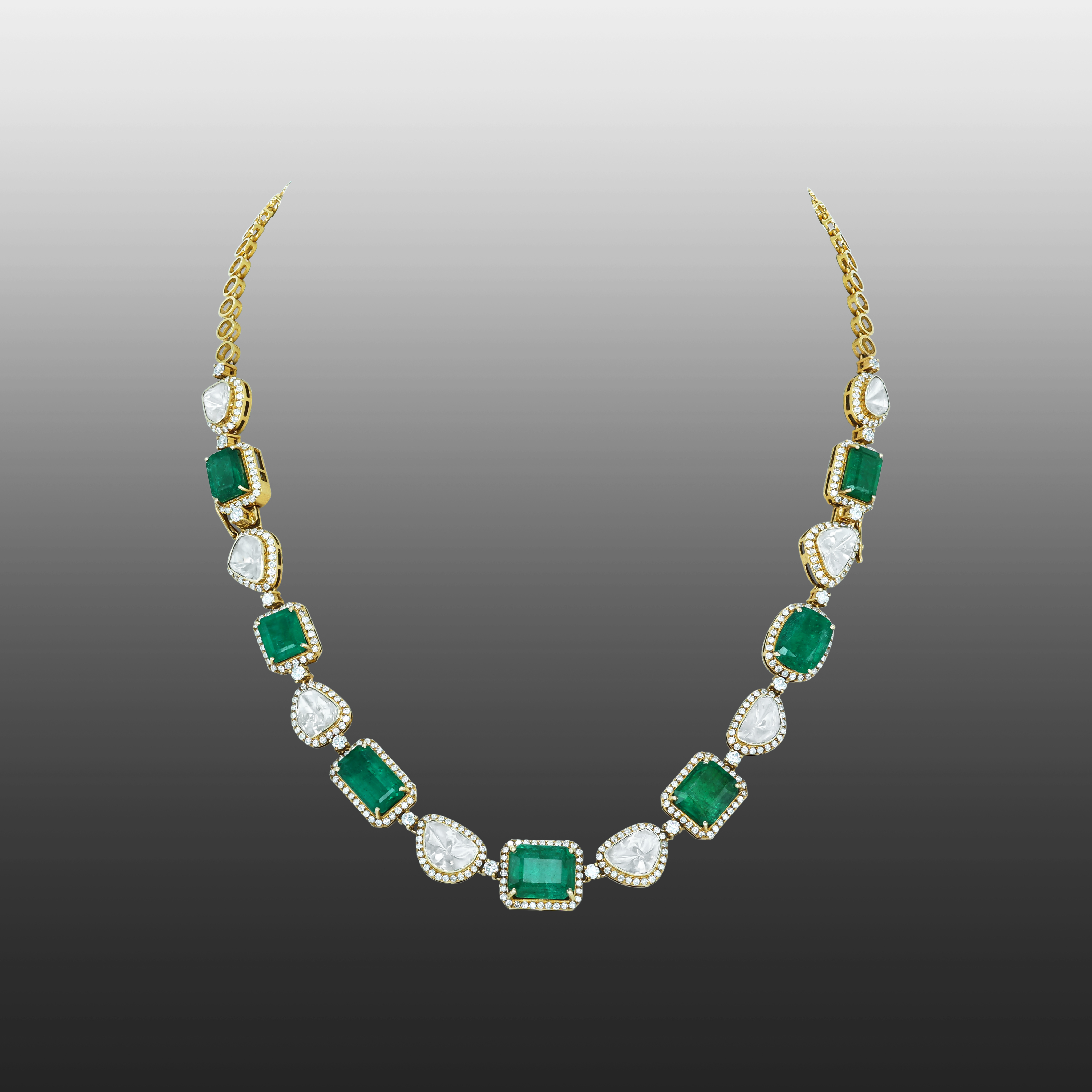 Convertible Polki Emerald Necklace-Bracelet with Diamond Halo