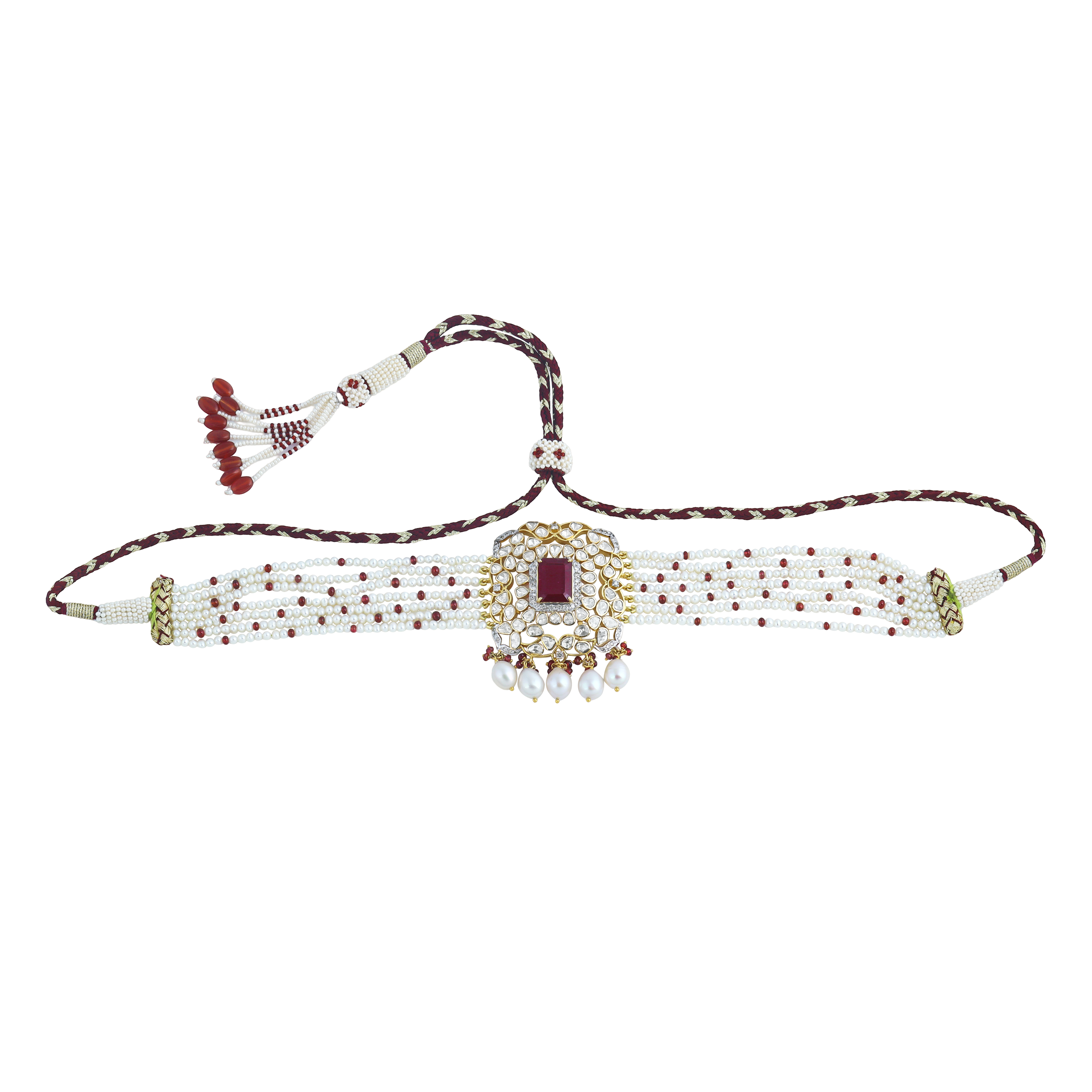 Tourmaline and Polki Choker with Pearl Strands and Spinels