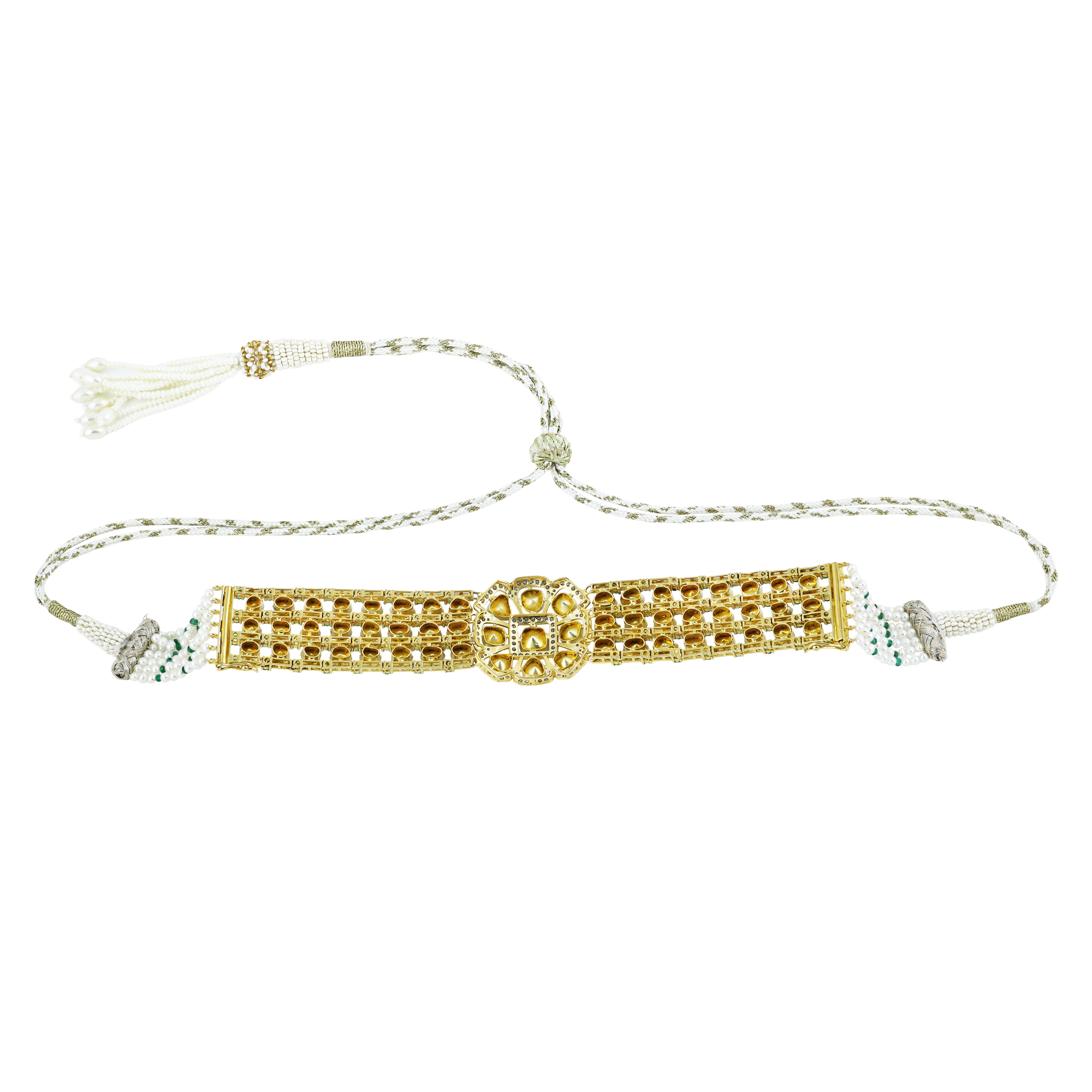 Versatile Choker Cum Bracelet with Polki and Emerald Accents